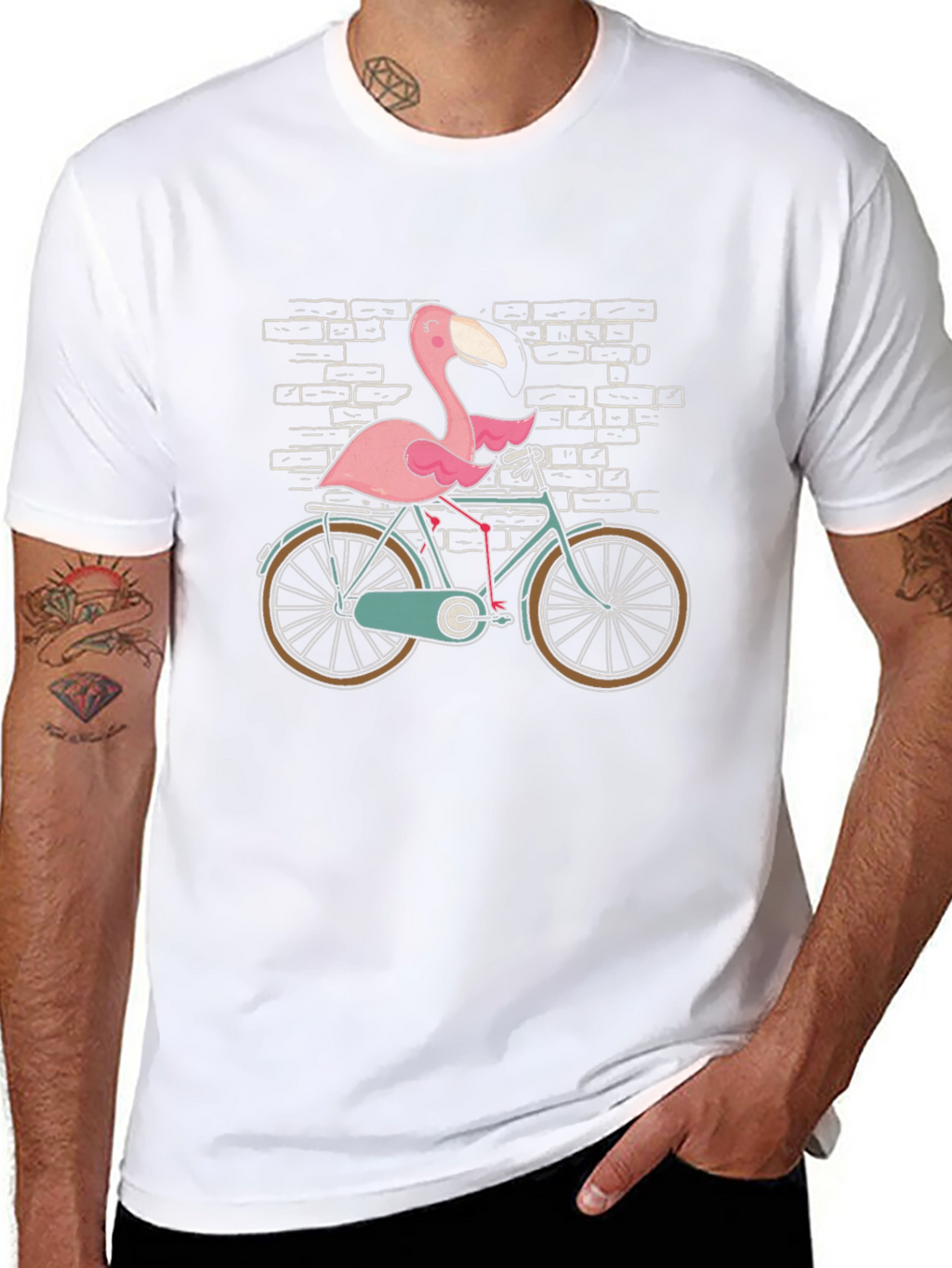 Flamingo on Bike Graphic Tee - Black Cotton T-Shirt