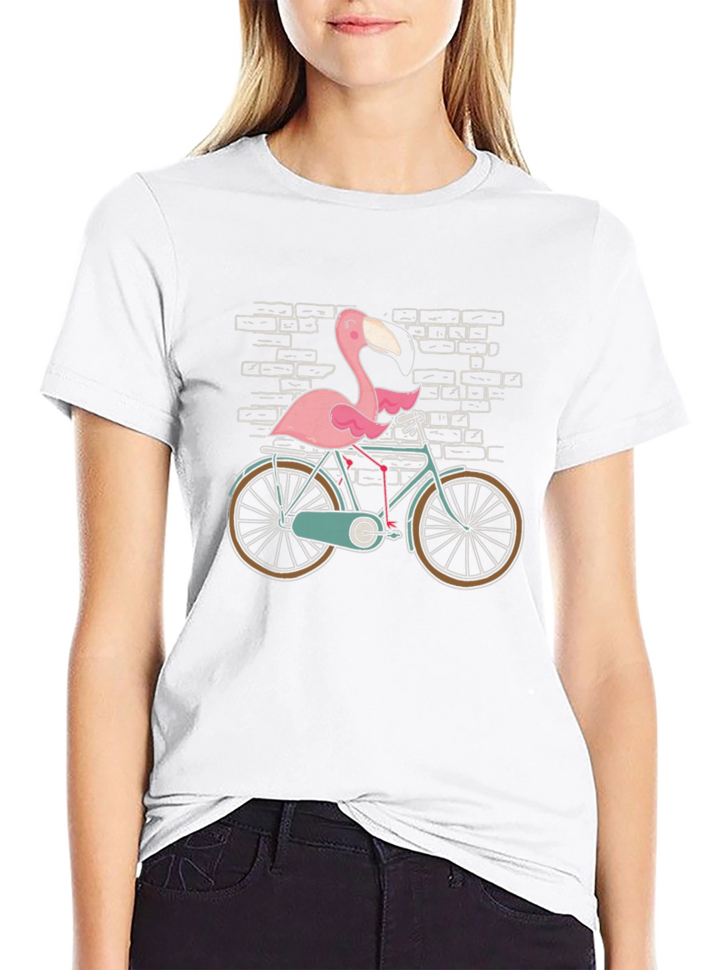 Flamingo on Bike Graphic Tee - Black Cotton T-Shirt