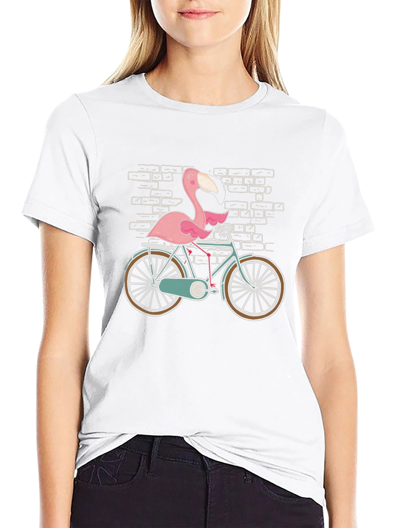 Flamingo on Bike Graphic Tee - Black Cotton T-Shirt