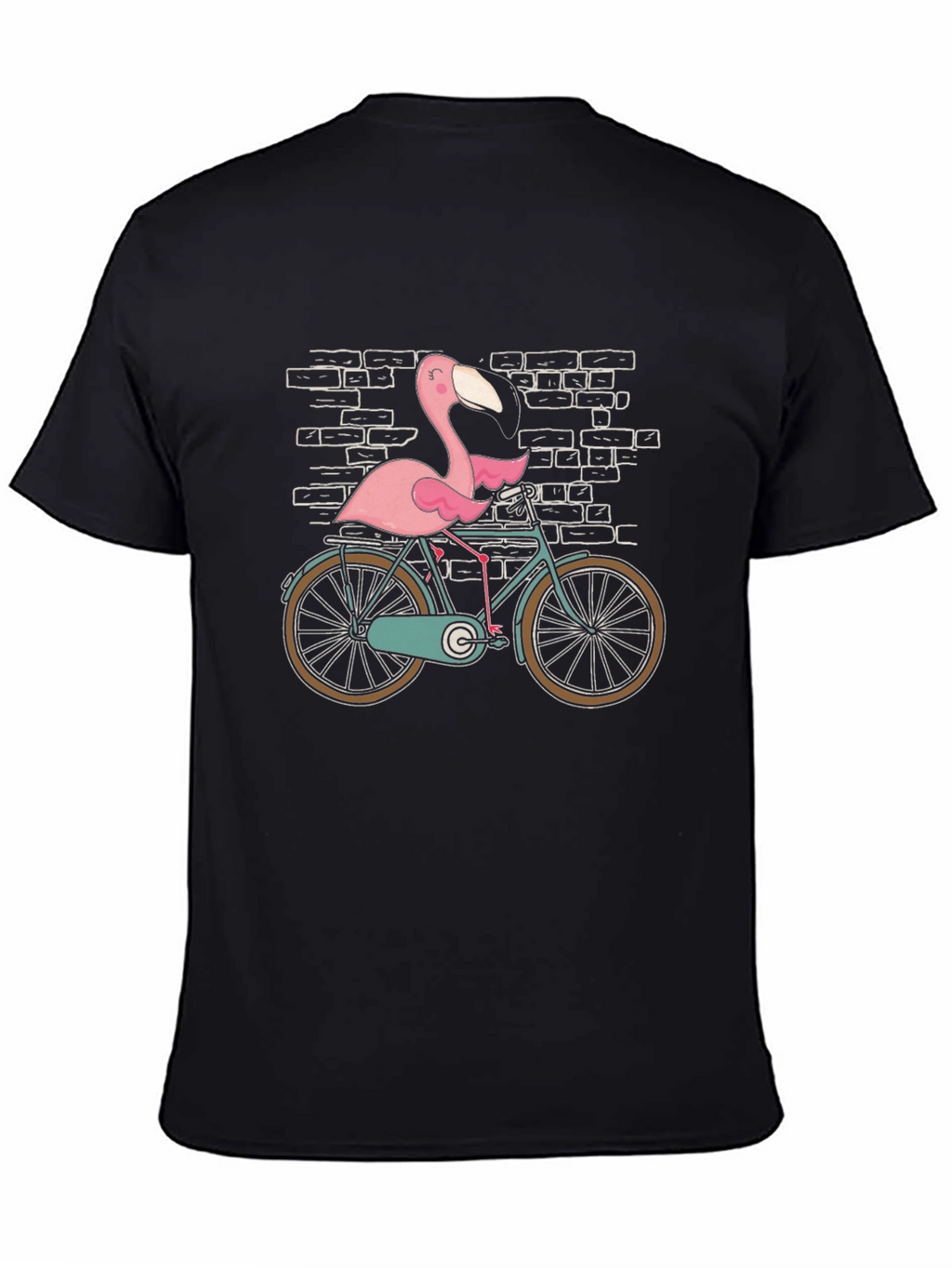 Flamingo on Bike Graphic Tee - Black Cotton T-Shirt