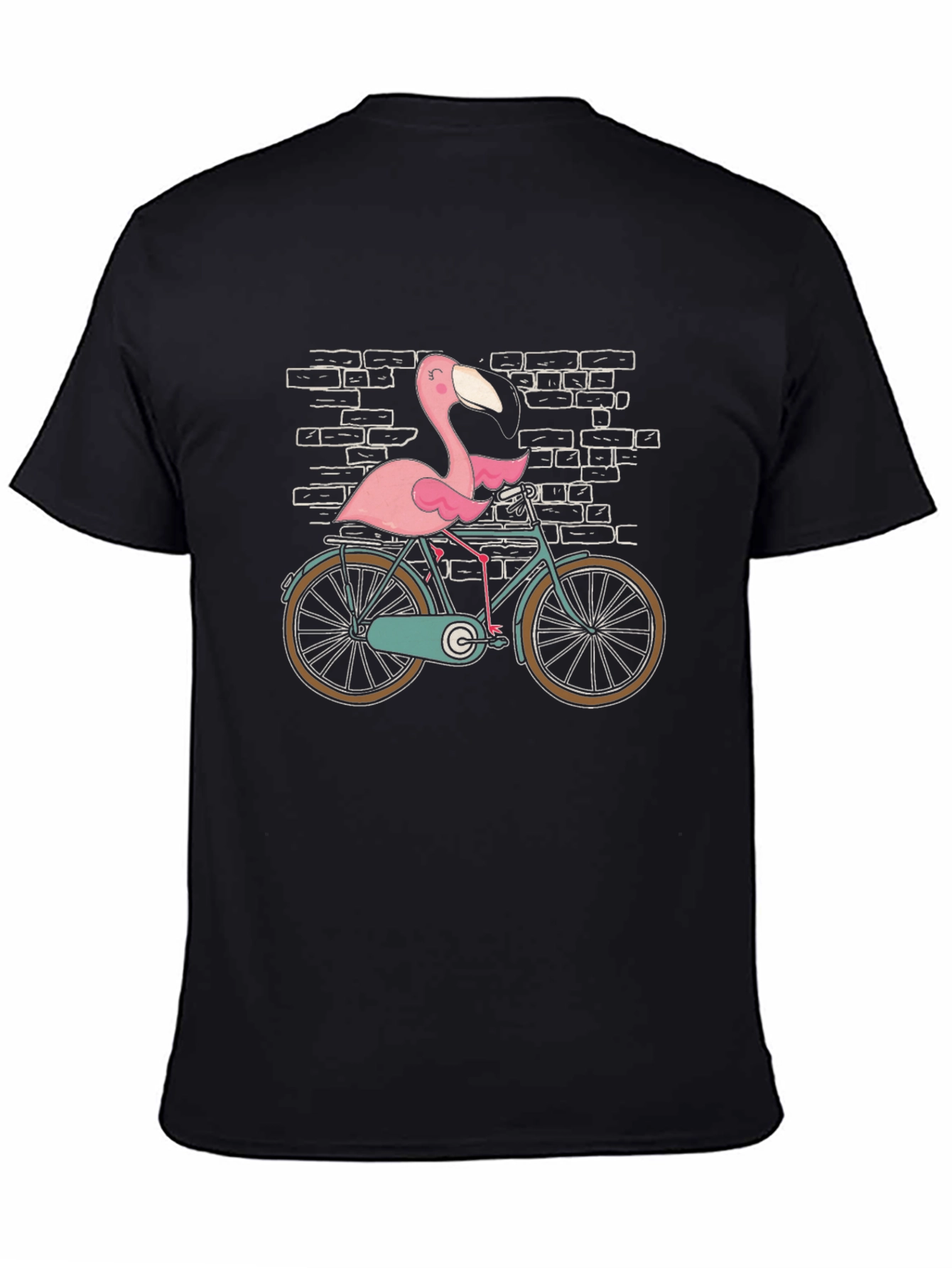 Flamingo on Bike Graphic Tee - Black Cotton T-Shirt