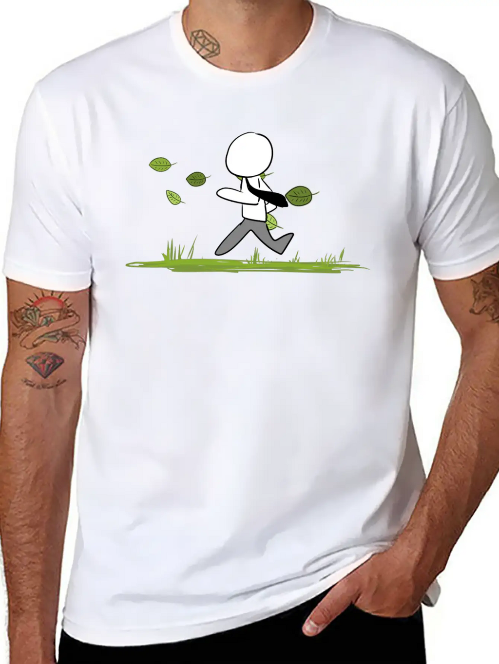 Leaves Nature Outdoors Grass Leaf Run Away Unisex Casual T-Shirt – Clean Design For Daily Comfort