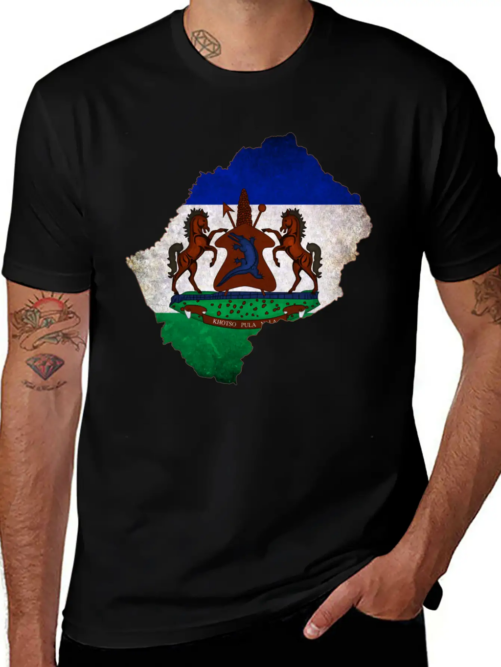 Lesotho Flag Map Breathable Soft Cotton T-Shirt – Timeless Casual Look