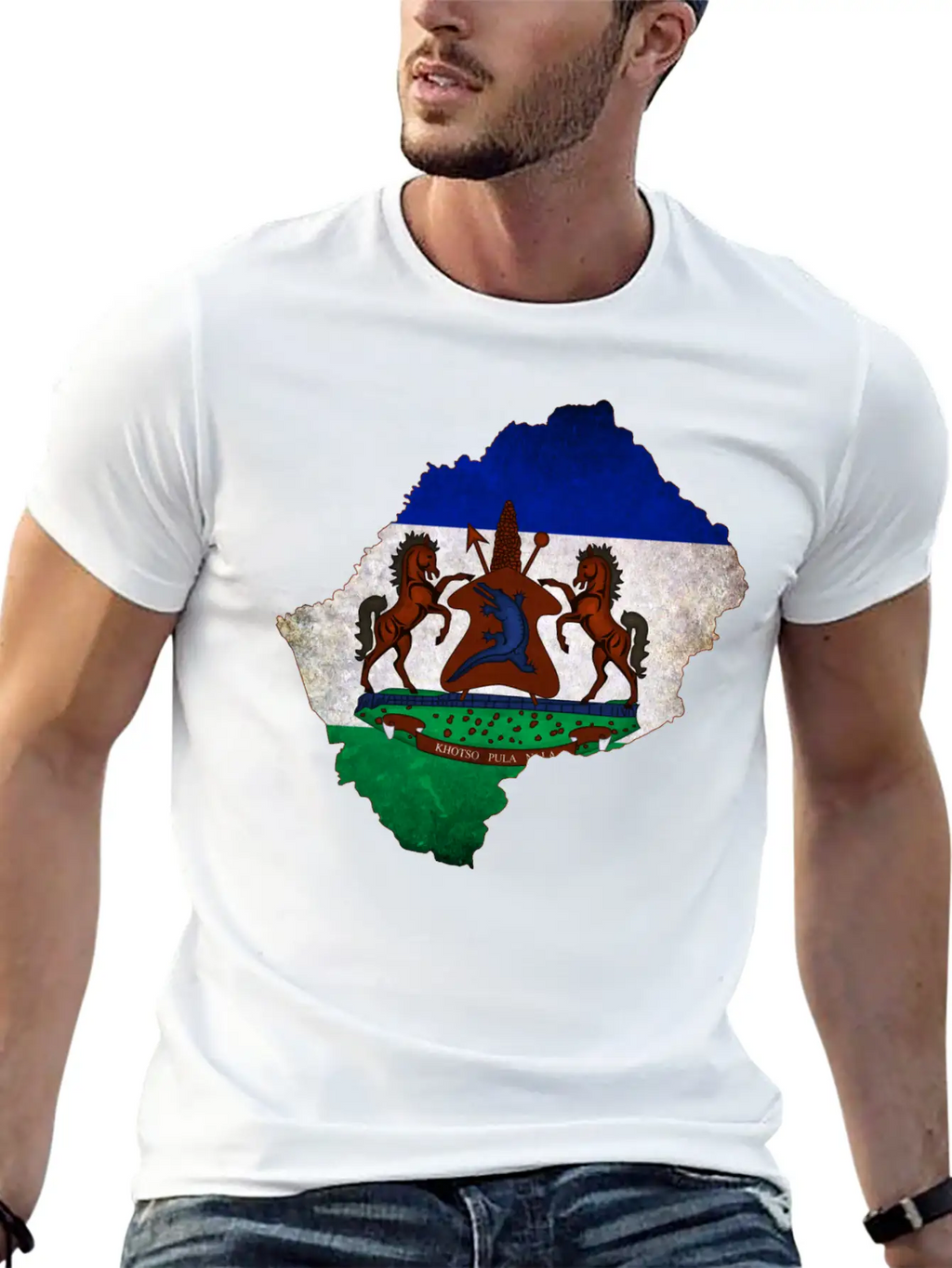 Lesotho Flag Map Breathable Soft Cotton T-Shirt – Timeless Casual Look