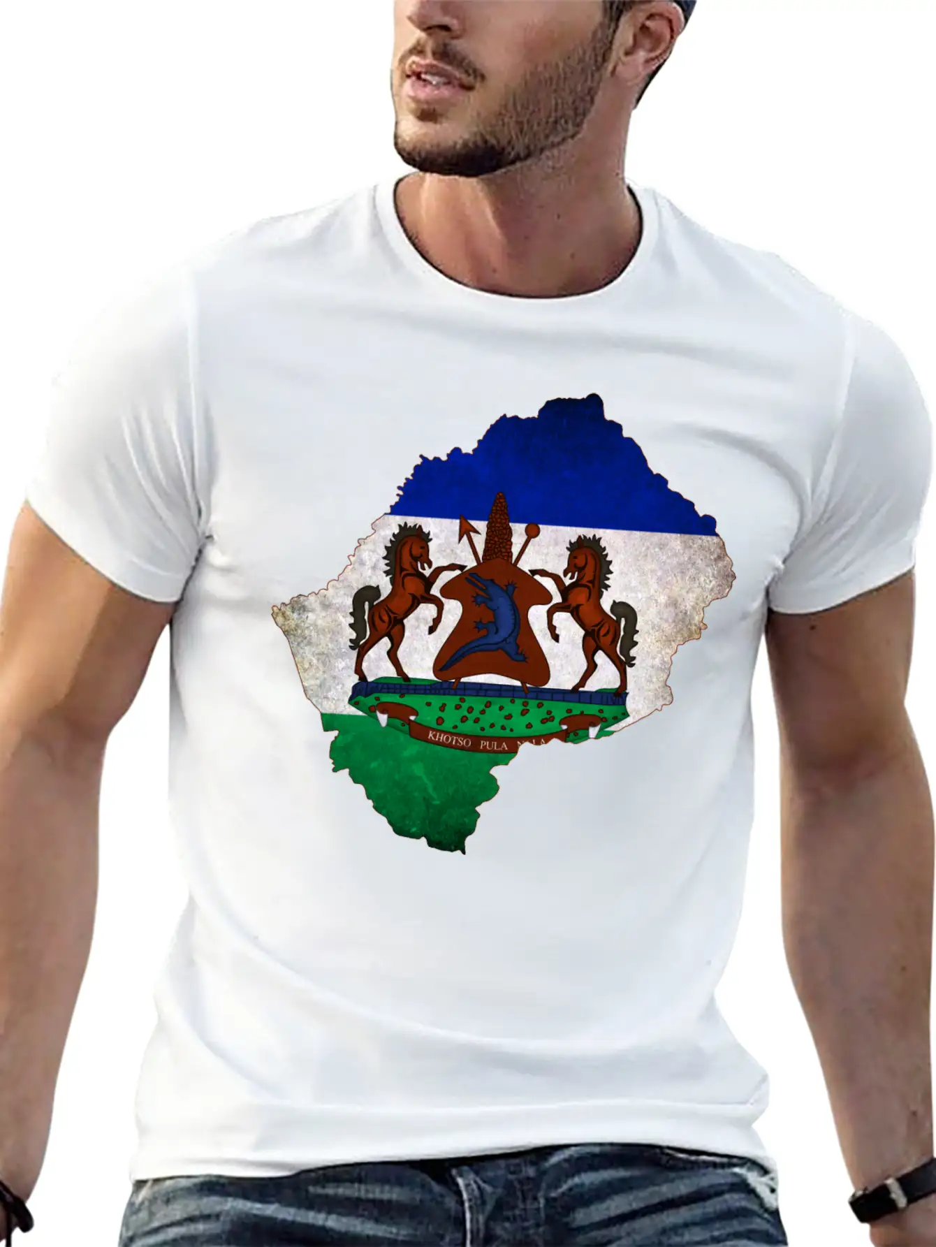 Lesotho Flag Map Breathable Soft Cotton T-Shirt – Timeless Casual Look