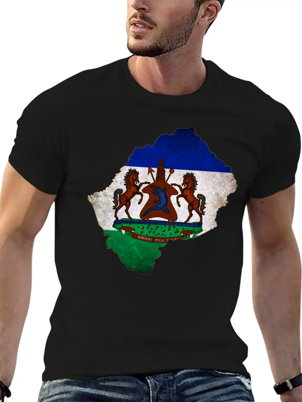 Lesotho Flag Map Breathable Soft Cotton T-Shirt – Timeless Casual Look