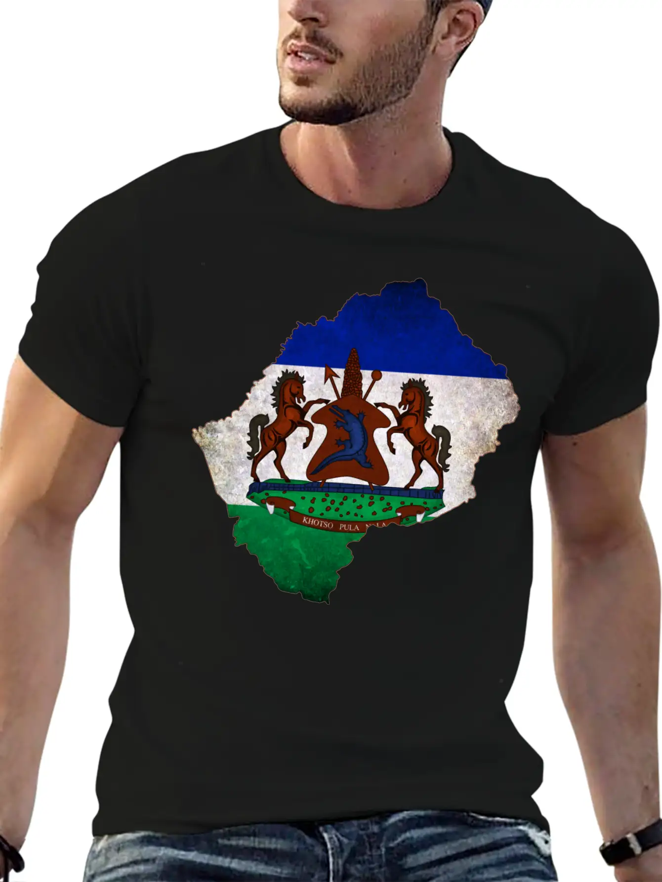 Lesotho Flag Map Breathable Soft Cotton T-Shirt – Timeless Casual Look
