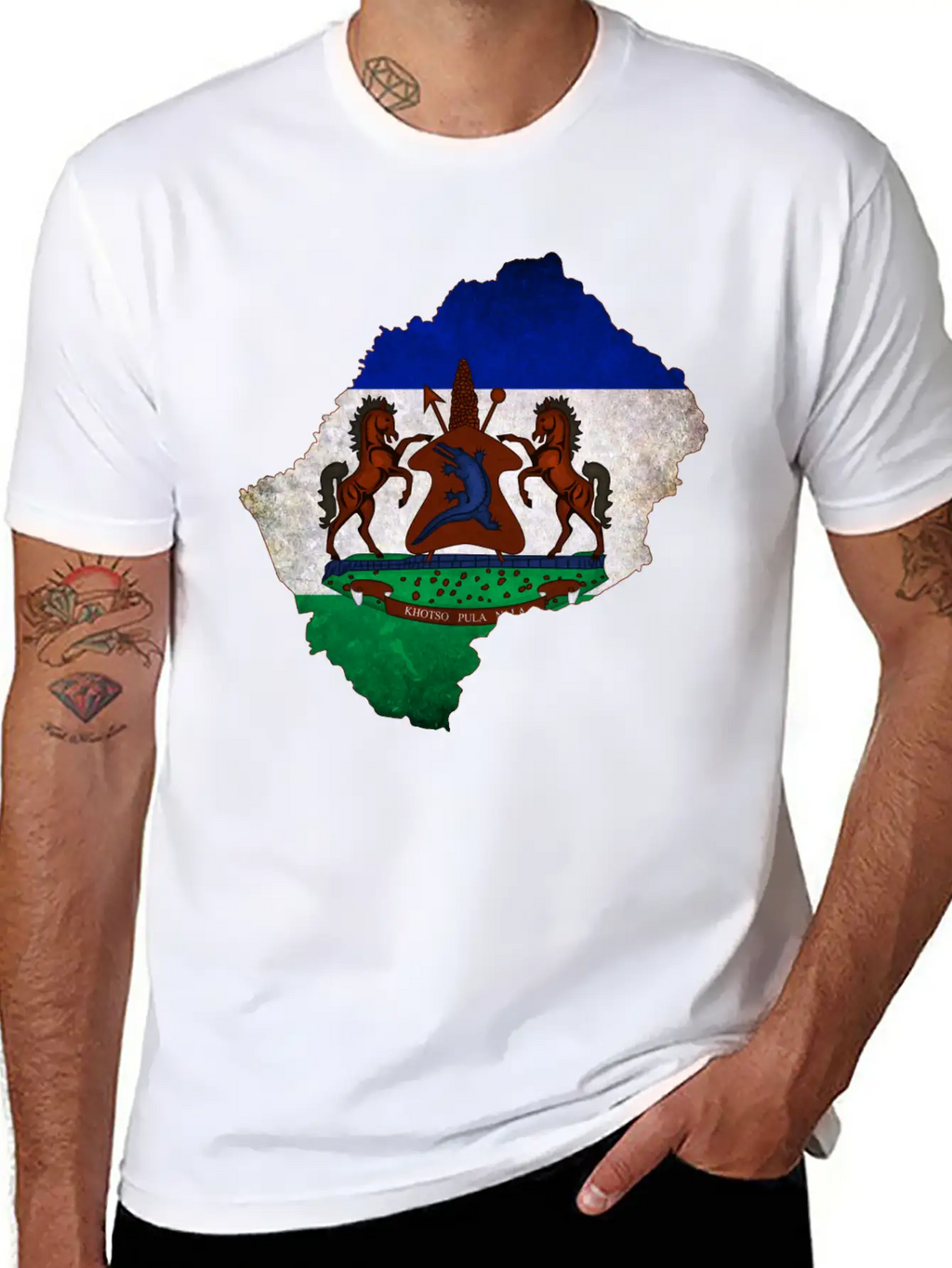 Lesotho Flag Map Breathable Soft Cotton T-Shirt – Timeless Casual Look