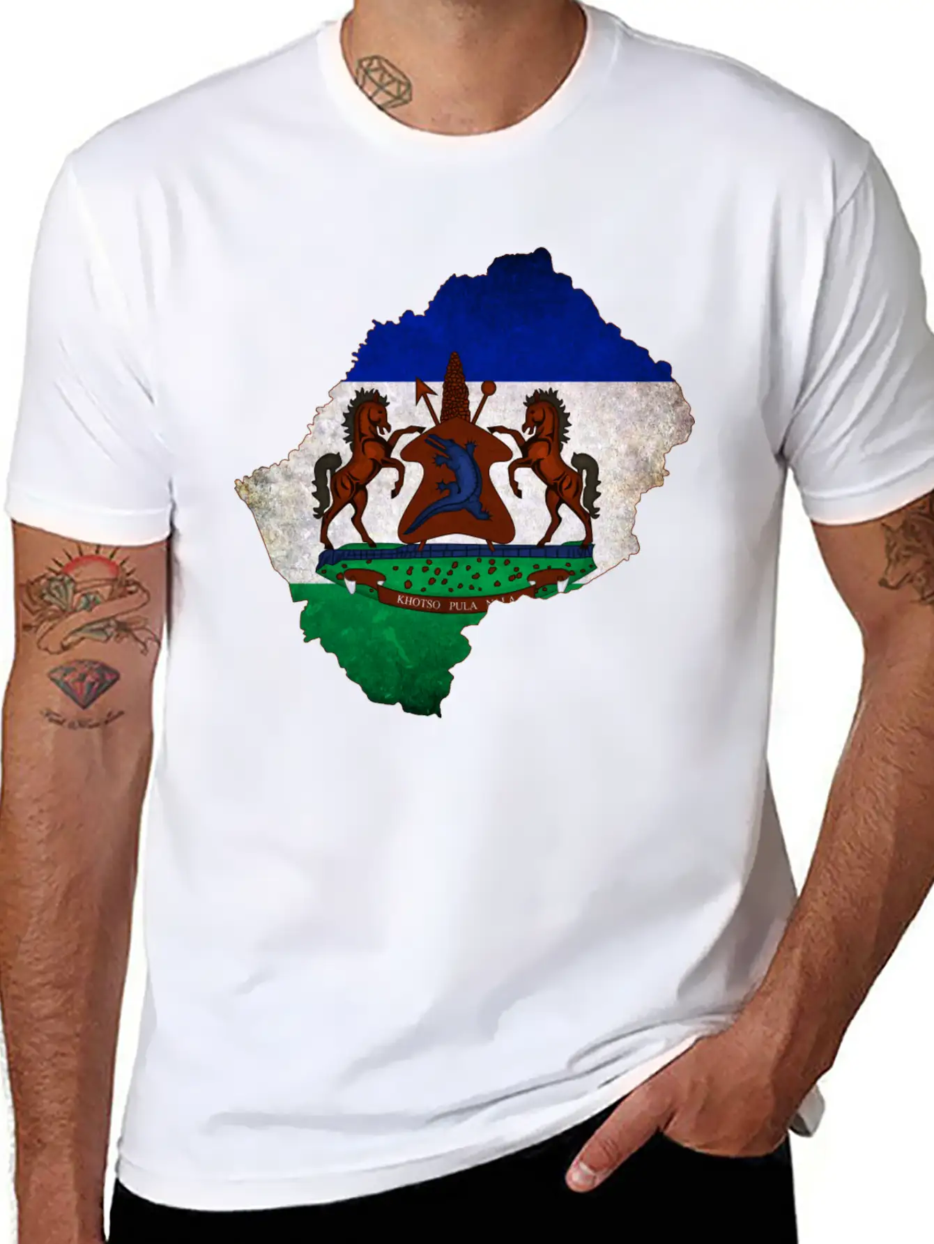 Lesotho Flag Map Breathable Soft Cotton T-Shirt – Timeless Casual Look