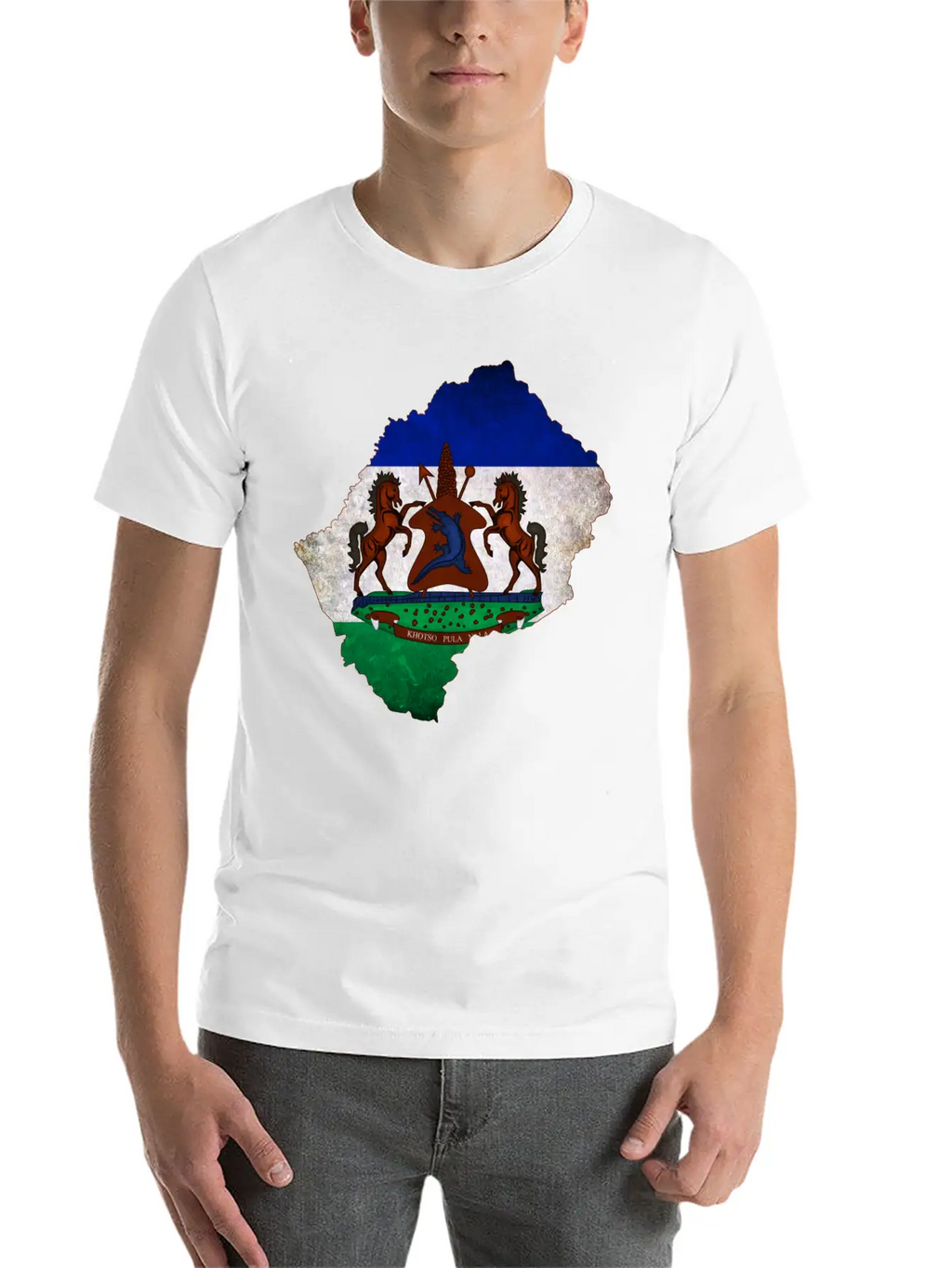 Lesotho Flag Map Breathable Soft Cotton T-Shirt – Timeless Casual Look