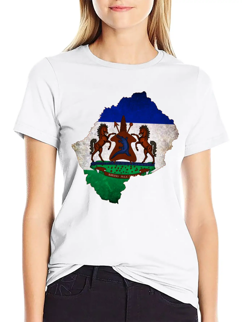 Lesotho Flag Map Breathable Soft Cotton T-Shirt – Timeless Casual Look