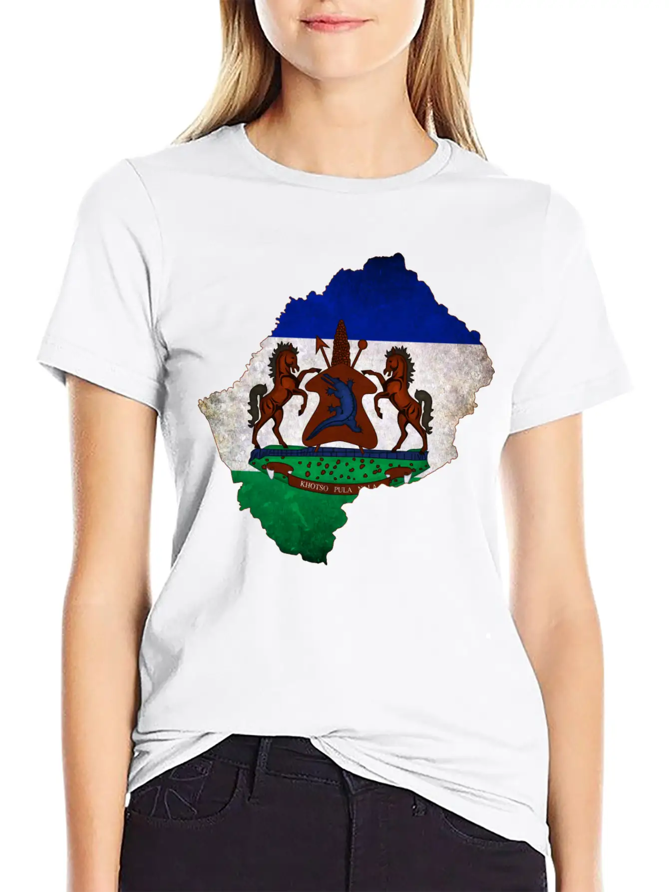 Lesotho Flag Map Breathable Soft Cotton T-Shirt – Timeless Casual Look