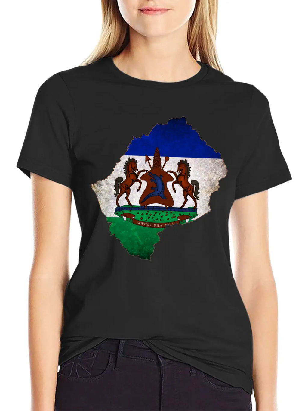 Lesotho Flag Map Breathable Soft Cotton T-Shirt – Timeless Casual Look