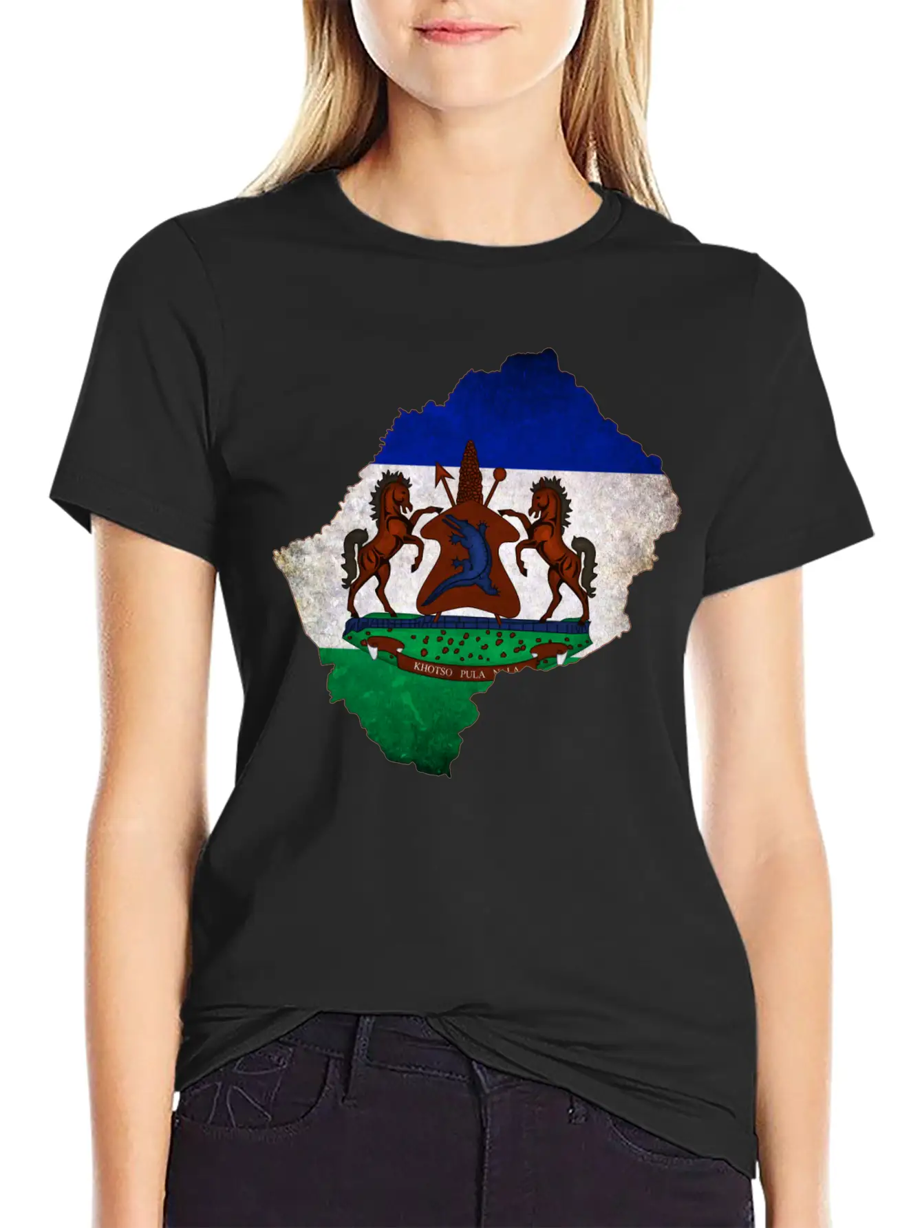 Lesotho Flag Map Breathable Soft Cotton T-Shirt – Timeless Casual Look