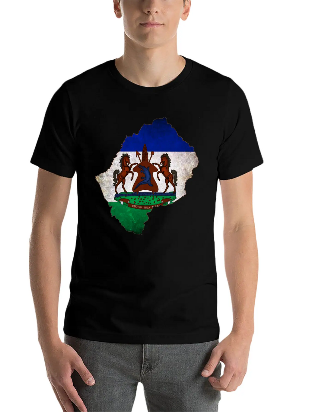 Lesotho Flag Map Breathable Soft Cotton T-Shirt – Timeless Casual Look