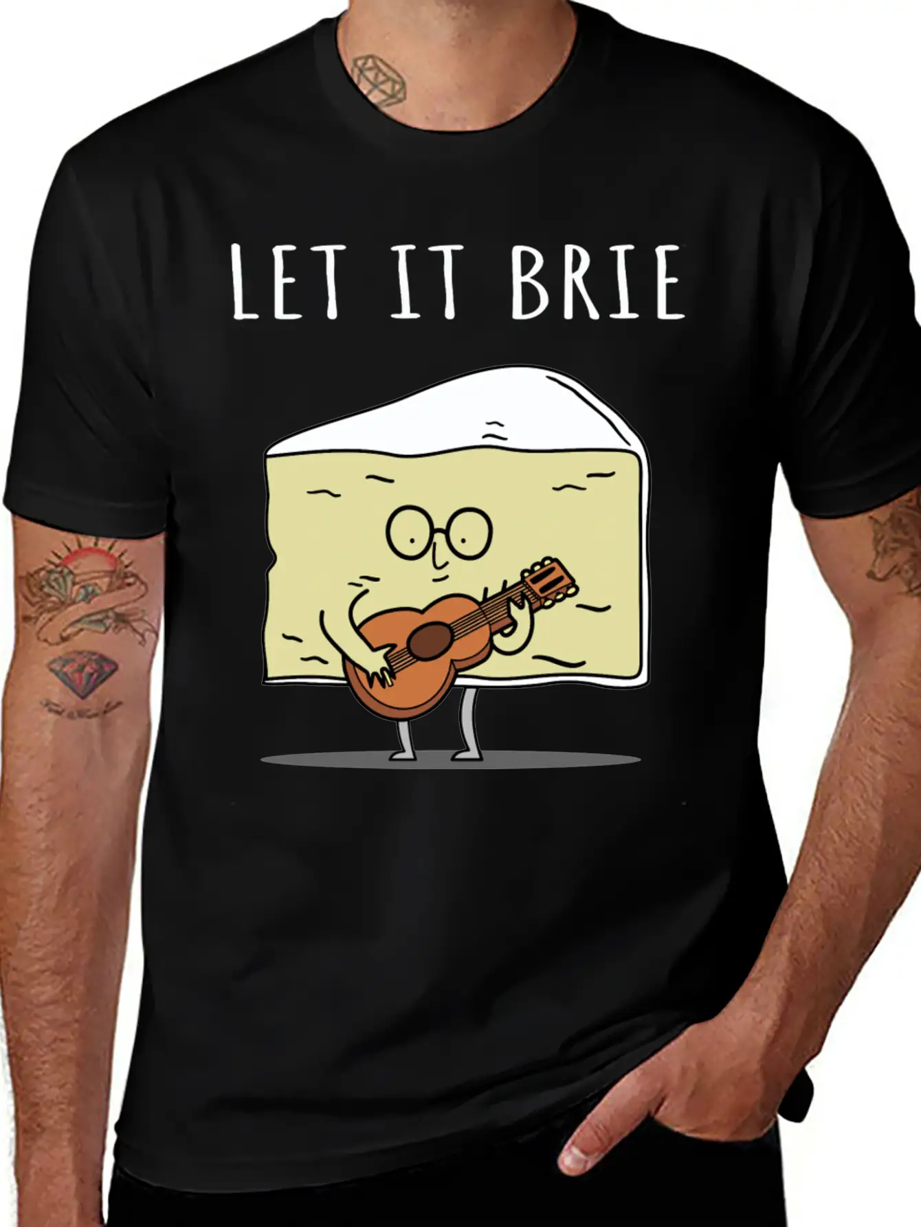 Let It Brie Cheese Musician With Guitar Relaxed Everyday Tee – Lightweight And Durable Cotton