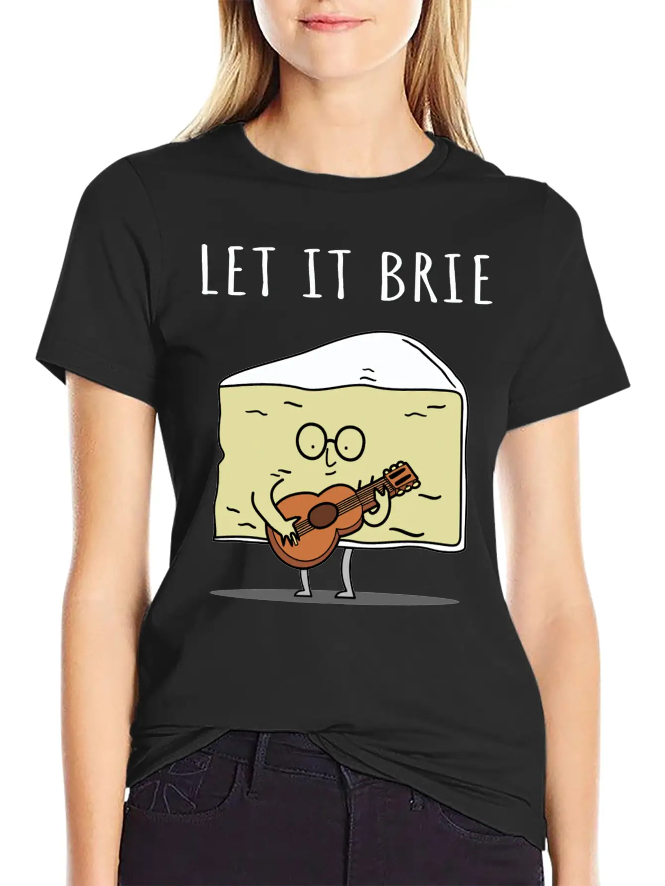 Let It Brie Cheese Musician With Guitar Relaxed Everyday Tee – Lightweight And Durable Cotton