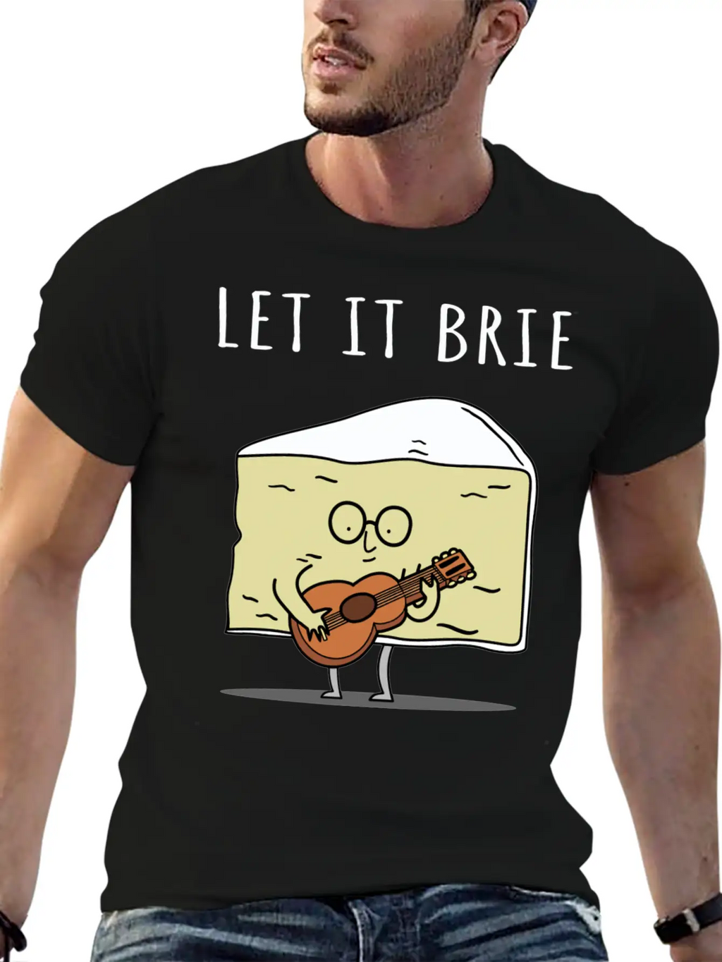 Let It Brie Cheese Musician With Guitar Relaxed Everyday Tee – Lightweight And Durable Cotton