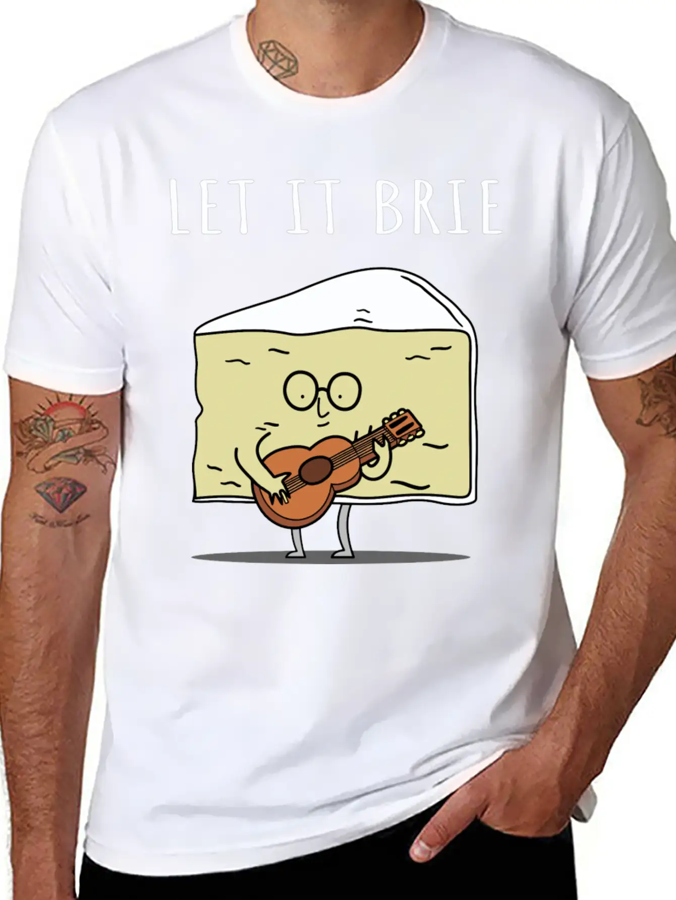 Let It Brie Cheese Musician With Guitar Relaxed Everyday Tee – Lightweight And Durable Cotton