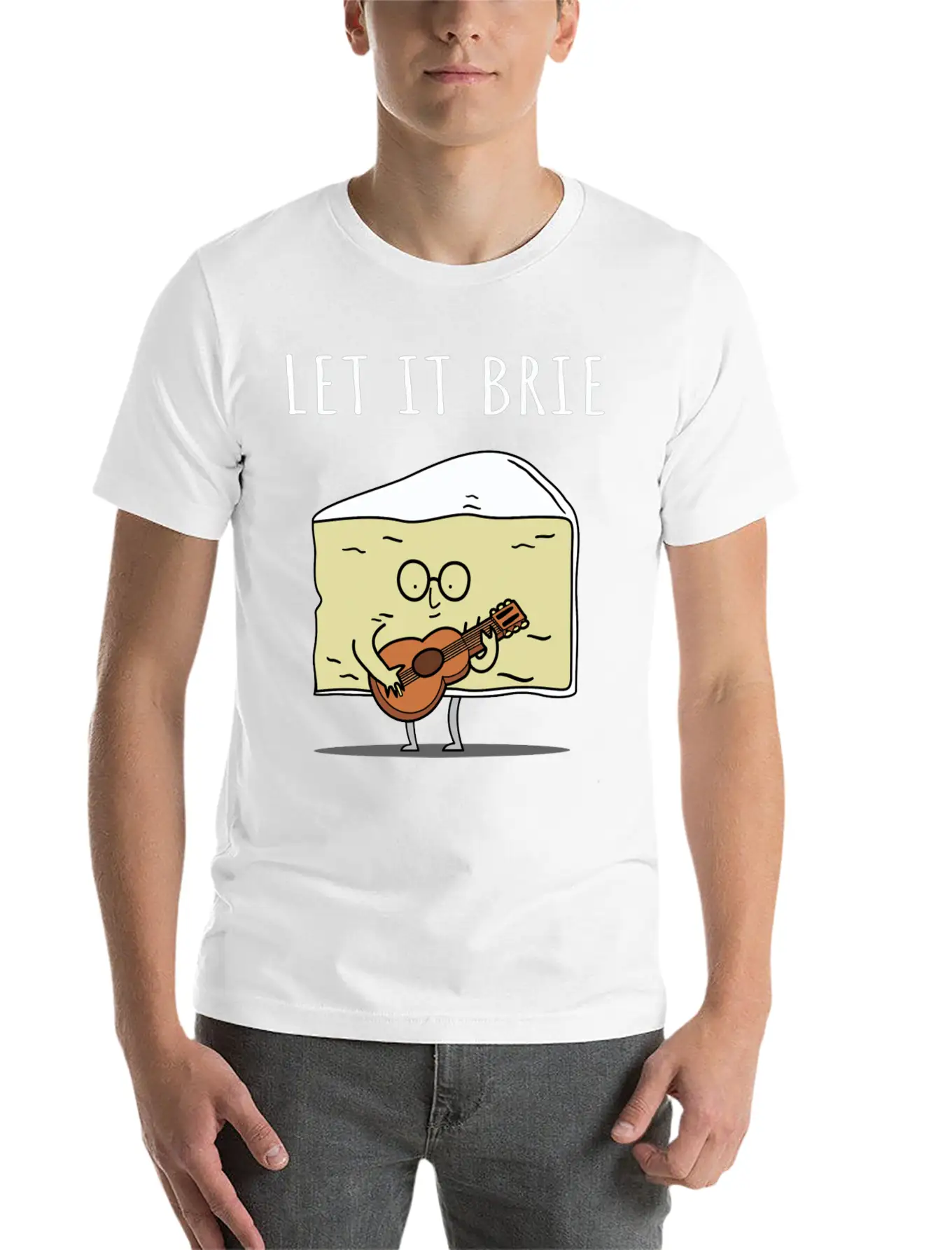 Let It Brie Cheese Musician With Guitar Relaxed Everyday Tee – Lightweight And Durable Cotton
