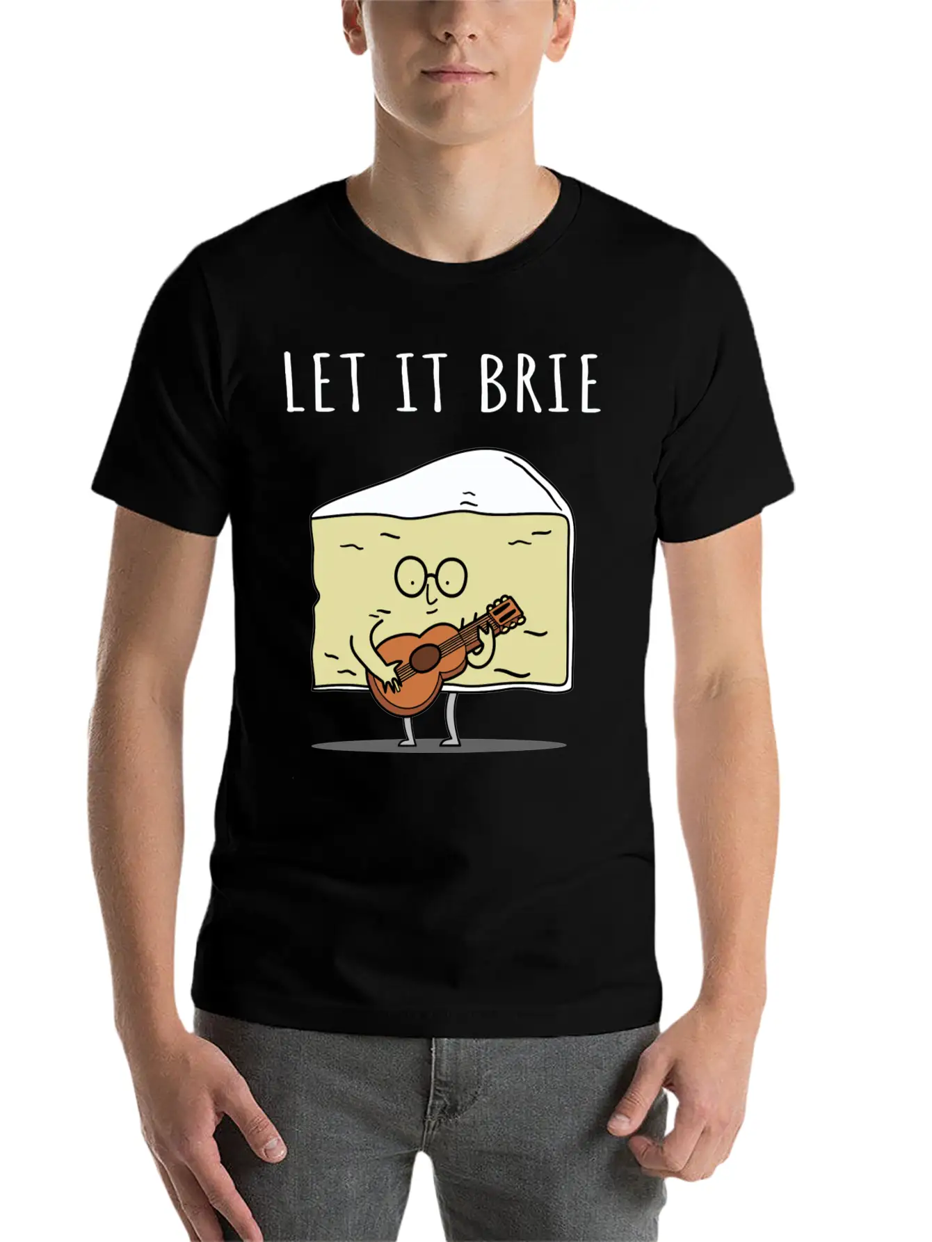 Let It Brie Cheese Musician With Guitar Relaxed Everyday Tee – Lightweight And Durable Cotton