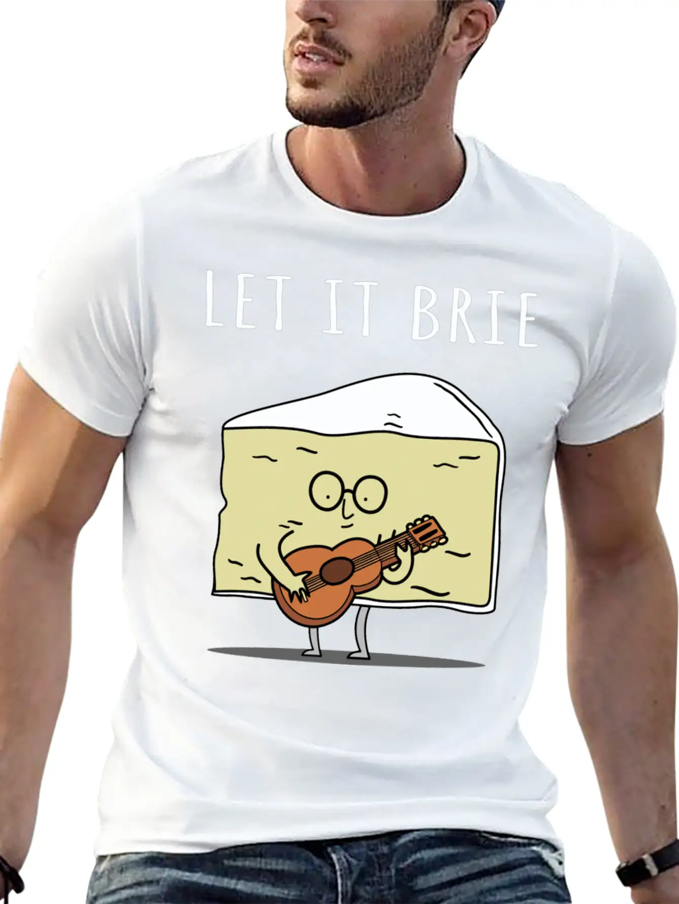 Let It Brie Cheese Musician With Guitar Relaxed Everyday Tee – Lightweight And Durable Cotton
