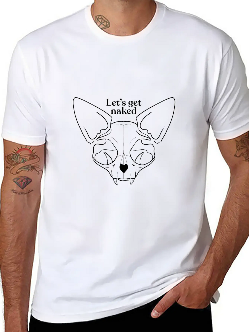 Let's Get Naked - Chubby Sphynx Cat - Line Art - H Classic Cotton Tee – Unisex Comfort For Any Season
