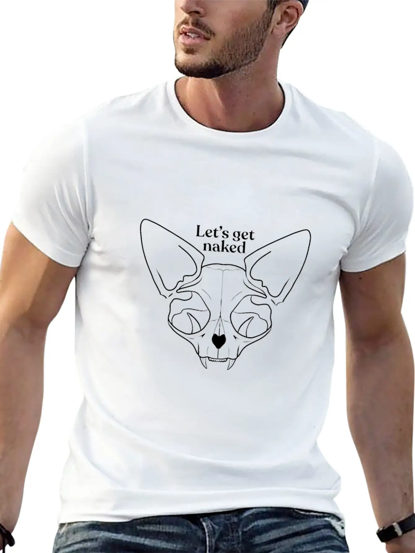 Let's Get Naked - Chubby Sphynx Cat - Line Art - H Classic Cotton Tee – Unisex Comfort For Any Season