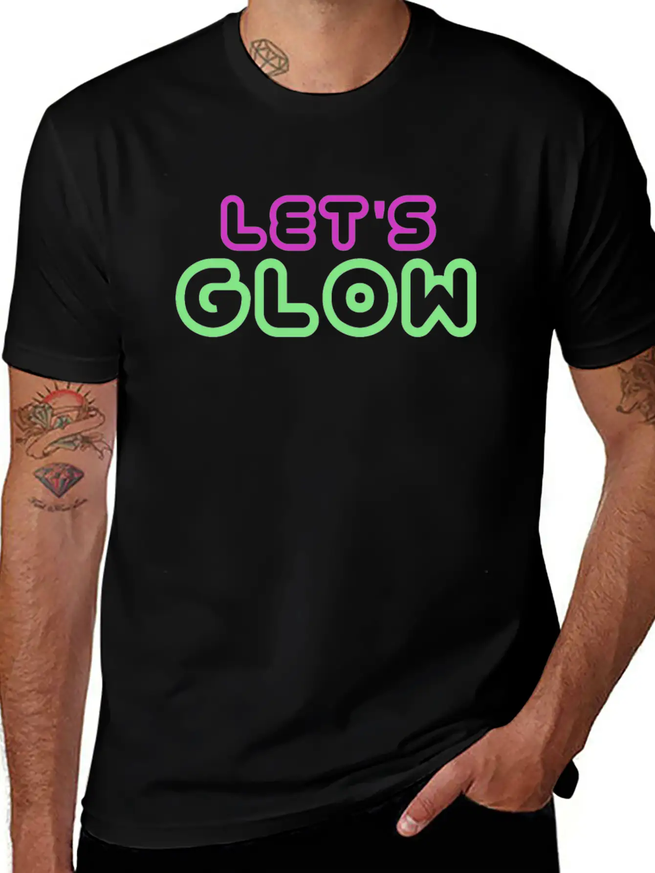 Let's Glow Glowing Effect Party 80's Retro Novelty Timeless Short Sleeve Tee – Comfy And Minimalist Design