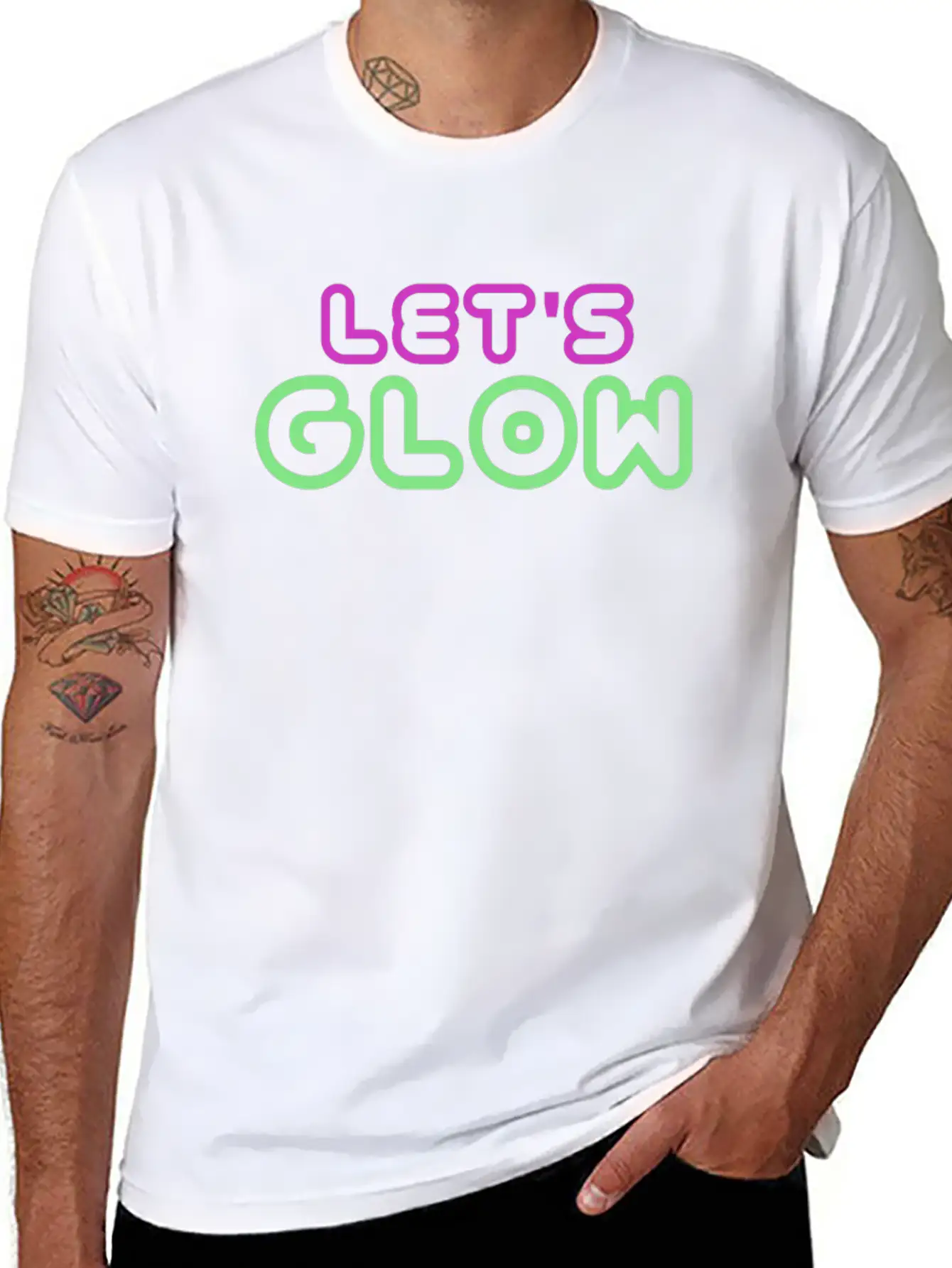 Let's Glow Glowing Effect Party 80's Retro Novelty Timeless Short Sleeve Tee – Comfy And Minimalist Design