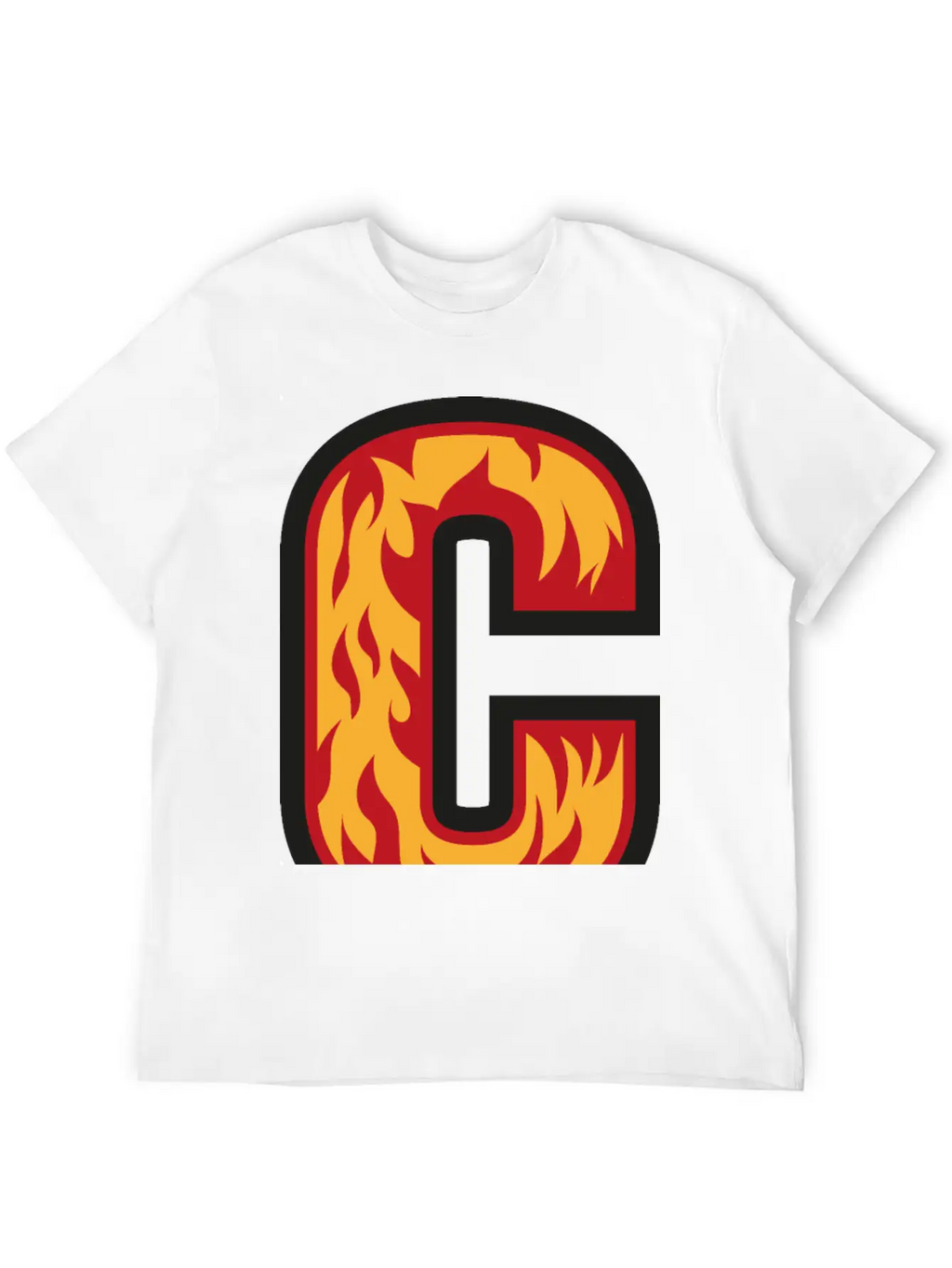 Letter C With Flames - Letter On Fire 🔥 Stylish Everyday T-Shirt – Unisex Basic Cotton Tee