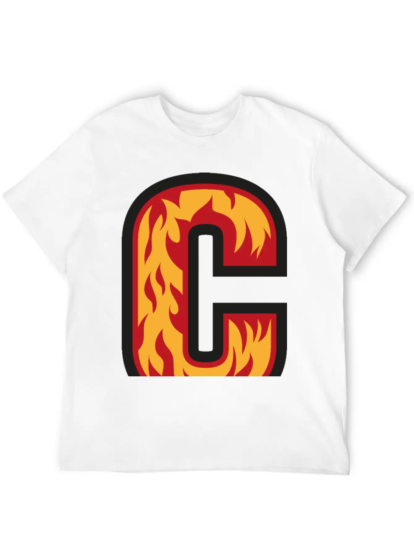 Letter C With Flames - Letter On Fire 🔥 Stylish Everyday T-Shirt – Unisex Basic Cotton Tee