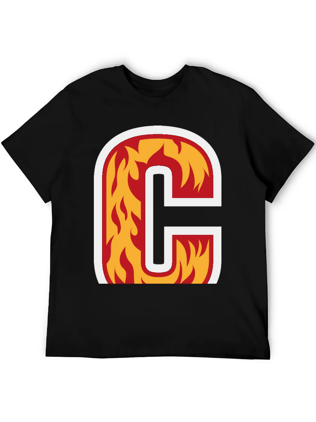 Letter C With Flames - Letter On Fire 🔥 Stylish Everyday T-Shirt – Unisex Basic Cotton Tee