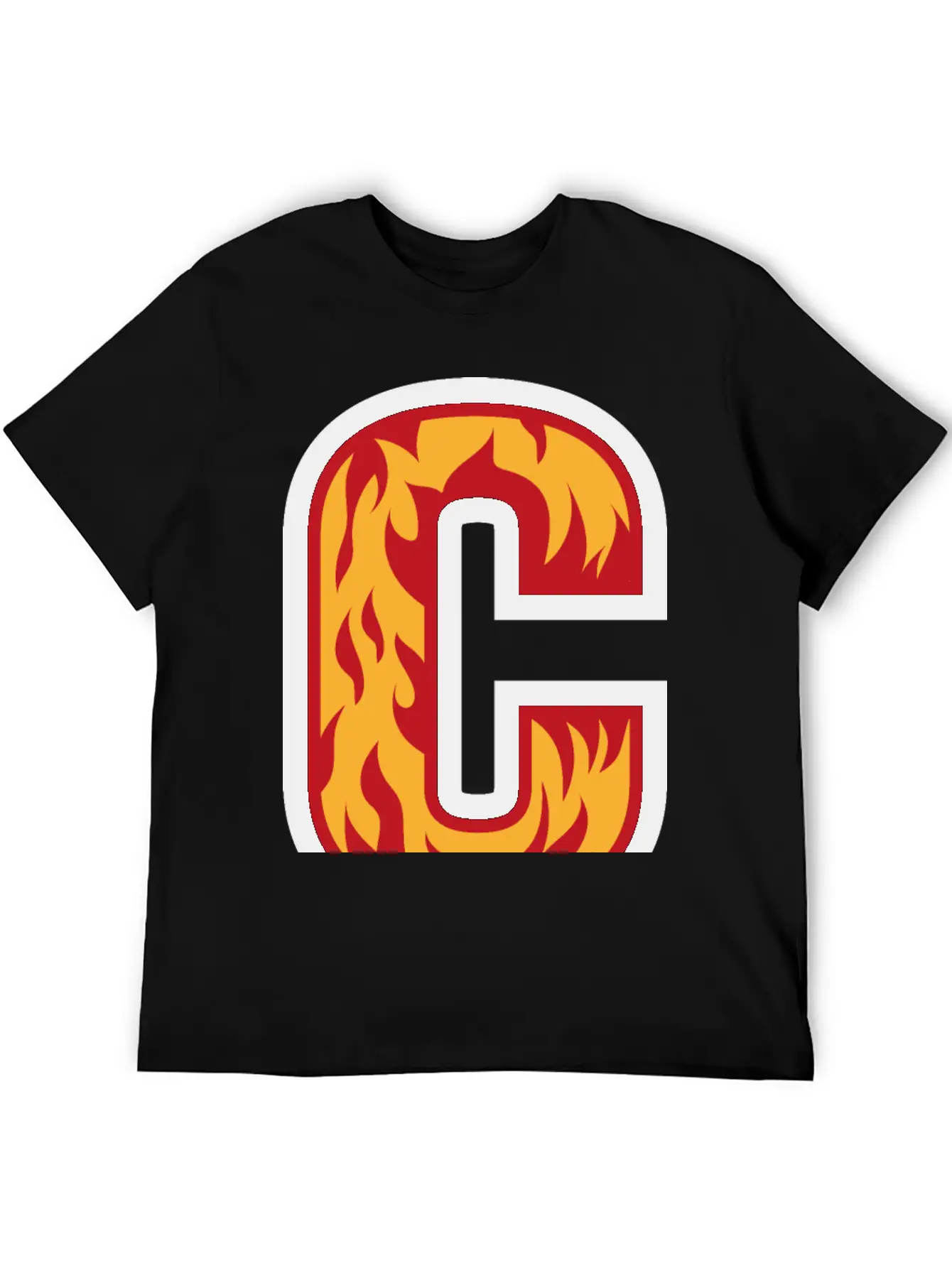 Letter C With Flames - Letter On Fire 🔥 Stylish Everyday T-Shirt – Unisex Basic Cotton Tee