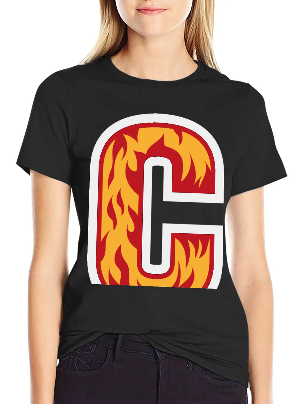 Letter C With Flames - Letter On Fire 🔥 Stylish Everyday T-Shirt – Unisex Basic Cotton Tee