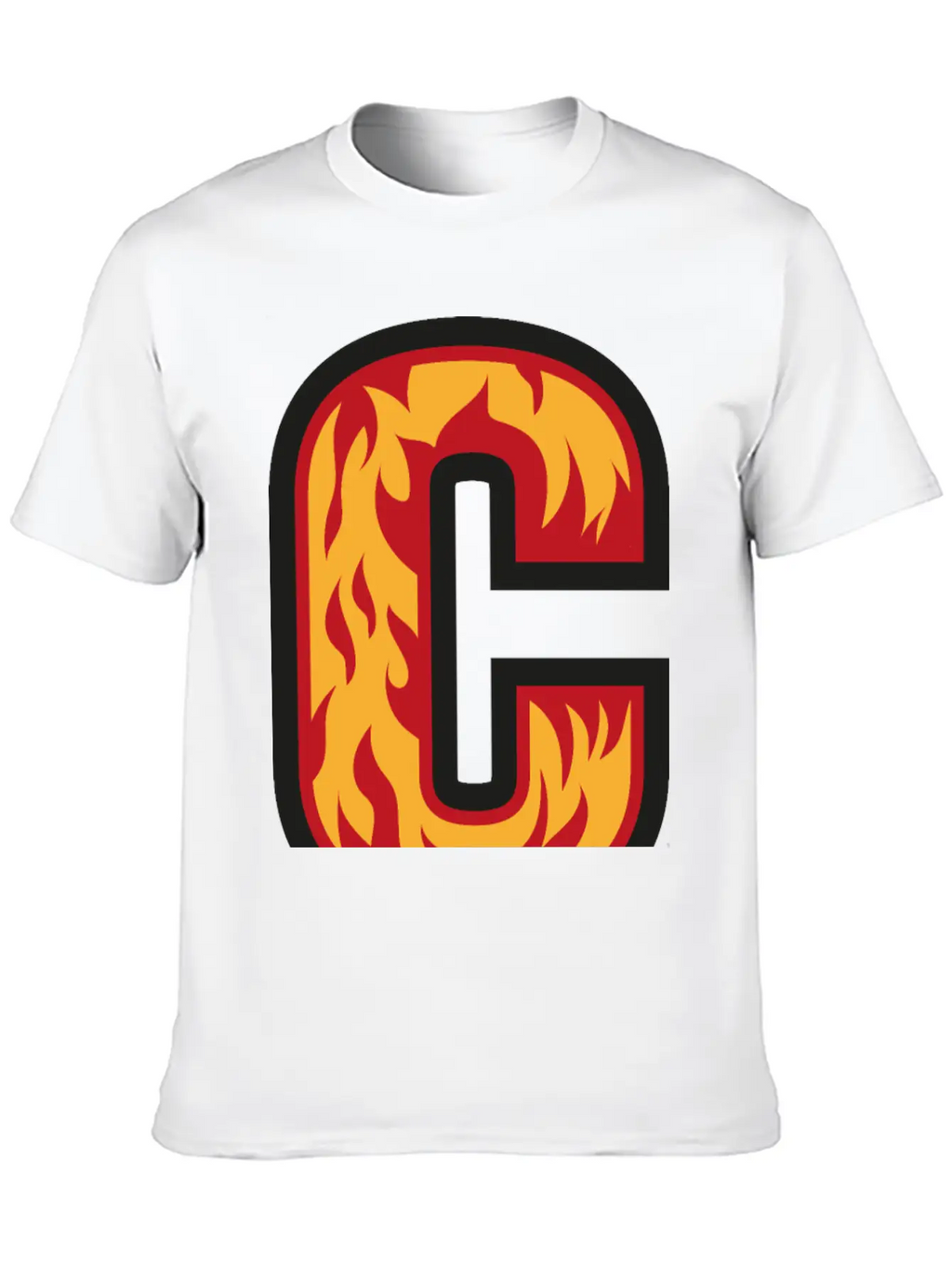 Letter C With Flames - Letter On Fire 🔥 Stylish Everyday T-Shirt – Unisex Basic Cotton Tee