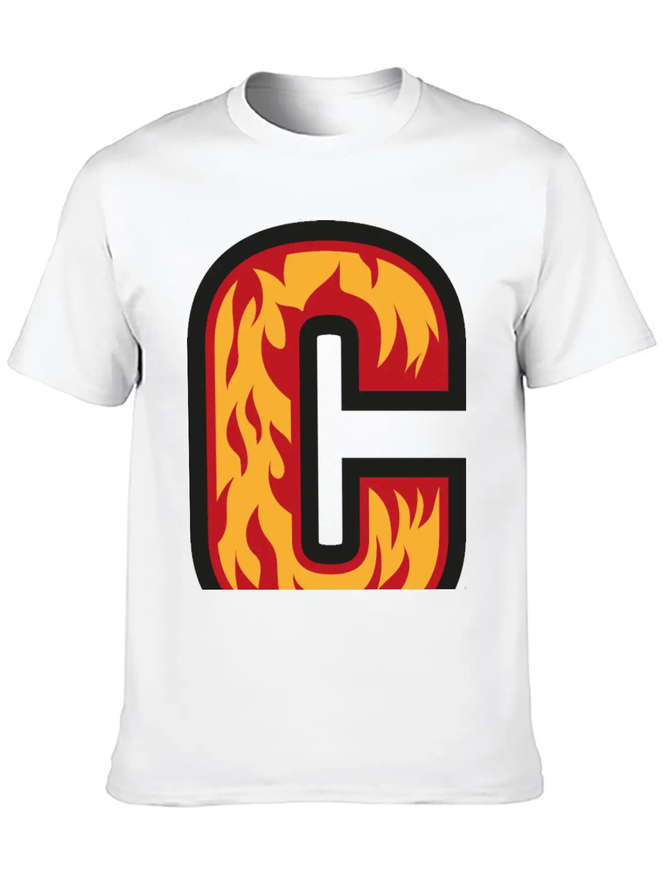 Letter C With Flames - Letter On Fire 🔥 Stylish Everyday T-Shirt – Unisex Basic Cotton Tee
