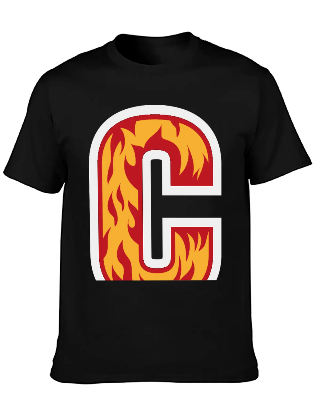 Letter C With Flames - Letter On Fire 🔥 Stylish Everyday T-Shirt – Unisex Basic Cotton Tee