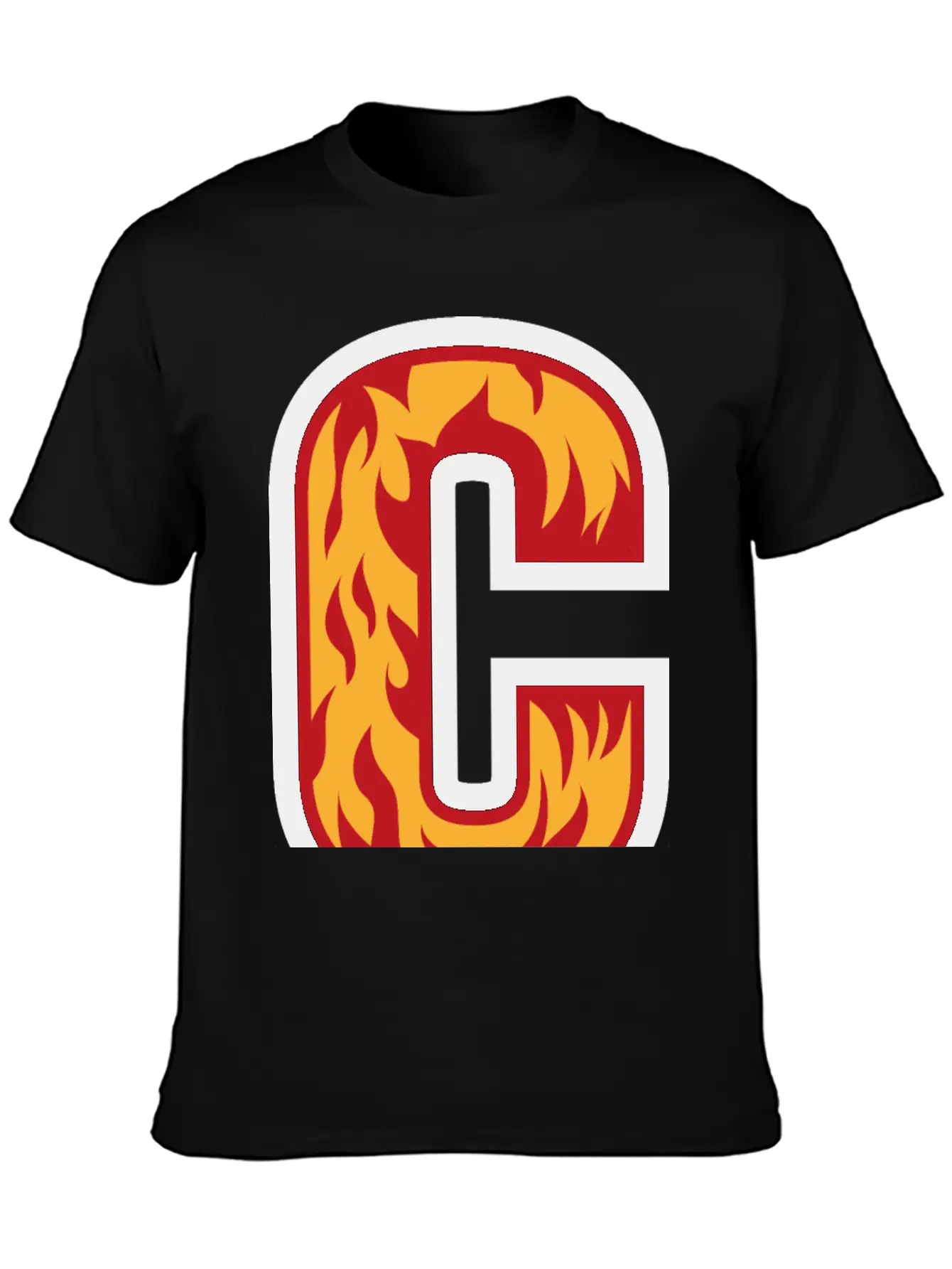Letter C With Flames - Letter On Fire 🔥 Stylish Everyday T-Shirt – Unisex Basic Cotton Tee