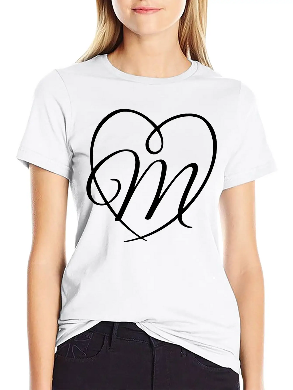 Letter M Heart Calligraphy Unisex Casual T-Shirt – Clean Design For Daily Comfort