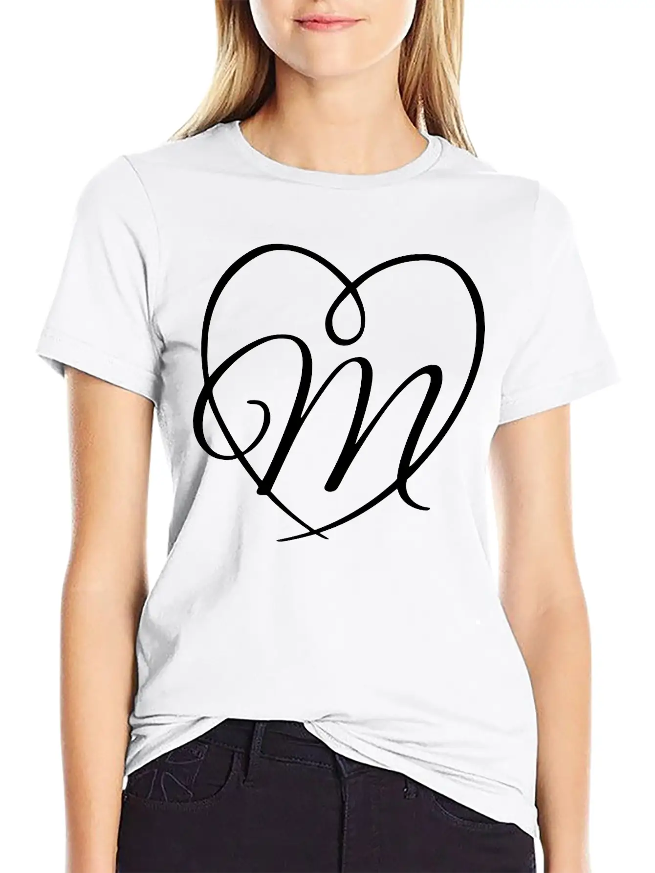 Letter M Heart Calligraphy Unisex Casual T-Shirt – Clean Design For Daily Comfort