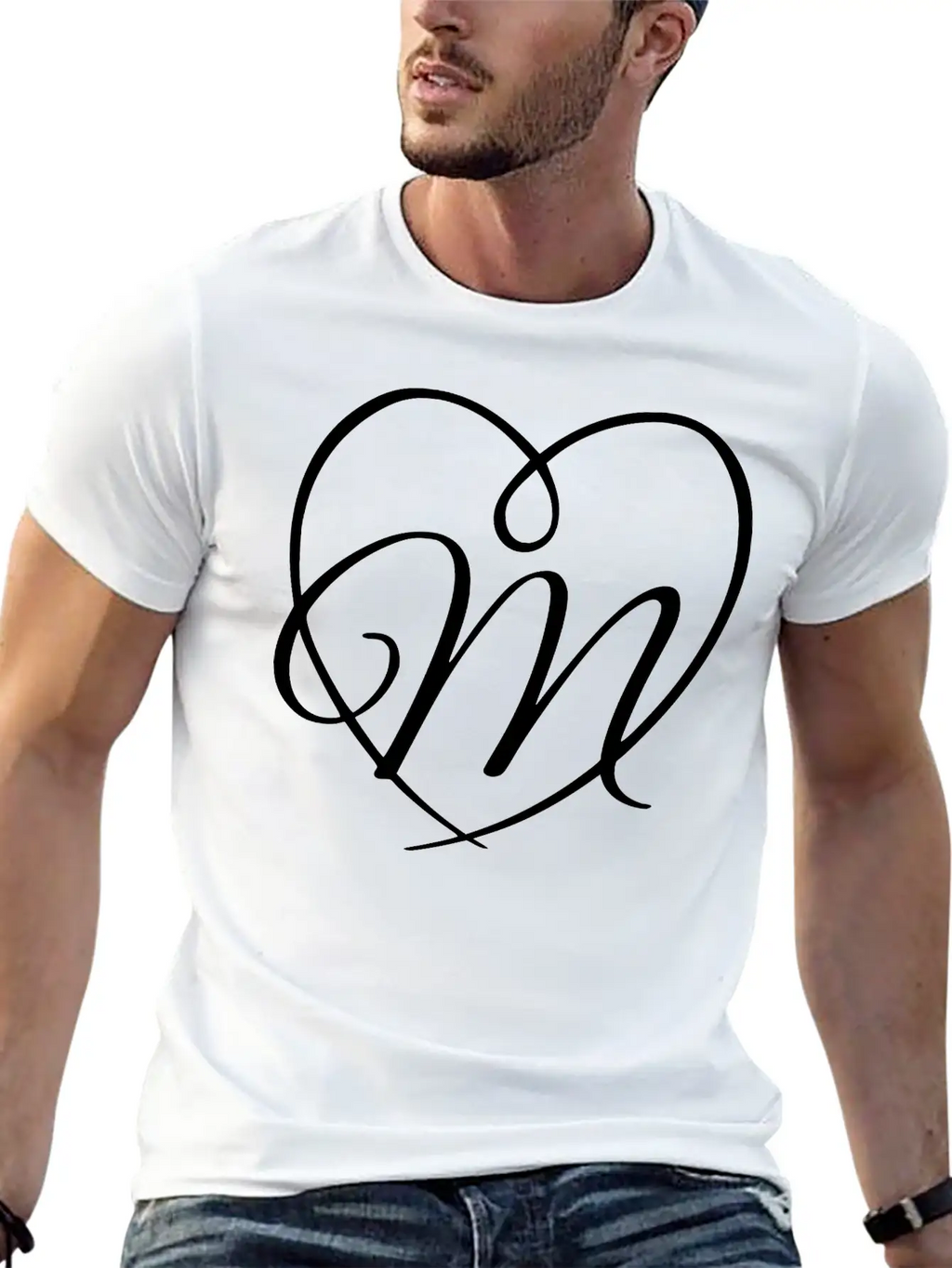Letter M Heart Calligraphy Unisex Casual T-Shirt – Clean Design For Daily Comfort