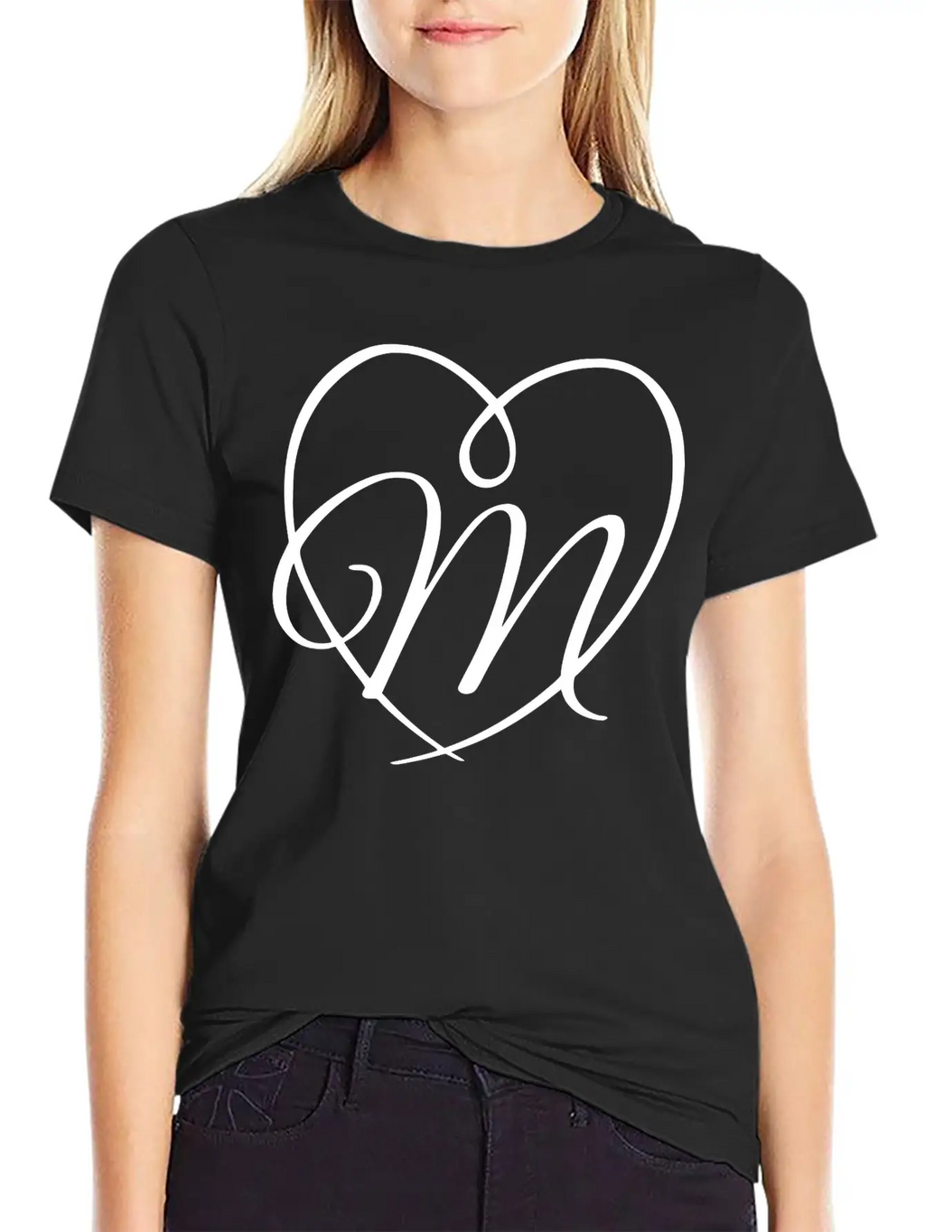 Letter M Heart Calligraphy Unisex Casual T-Shirt – Clean Design For Daily Comfort