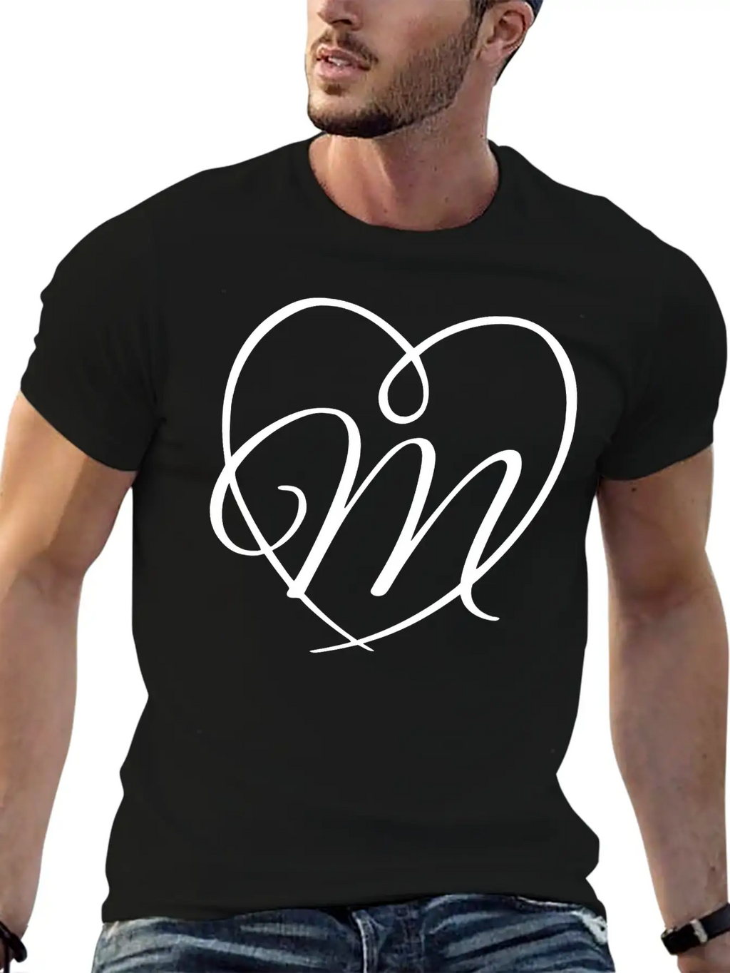 Letter M Heart Calligraphy Unisex Casual T-Shirt – Clean Design For Daily Comfort