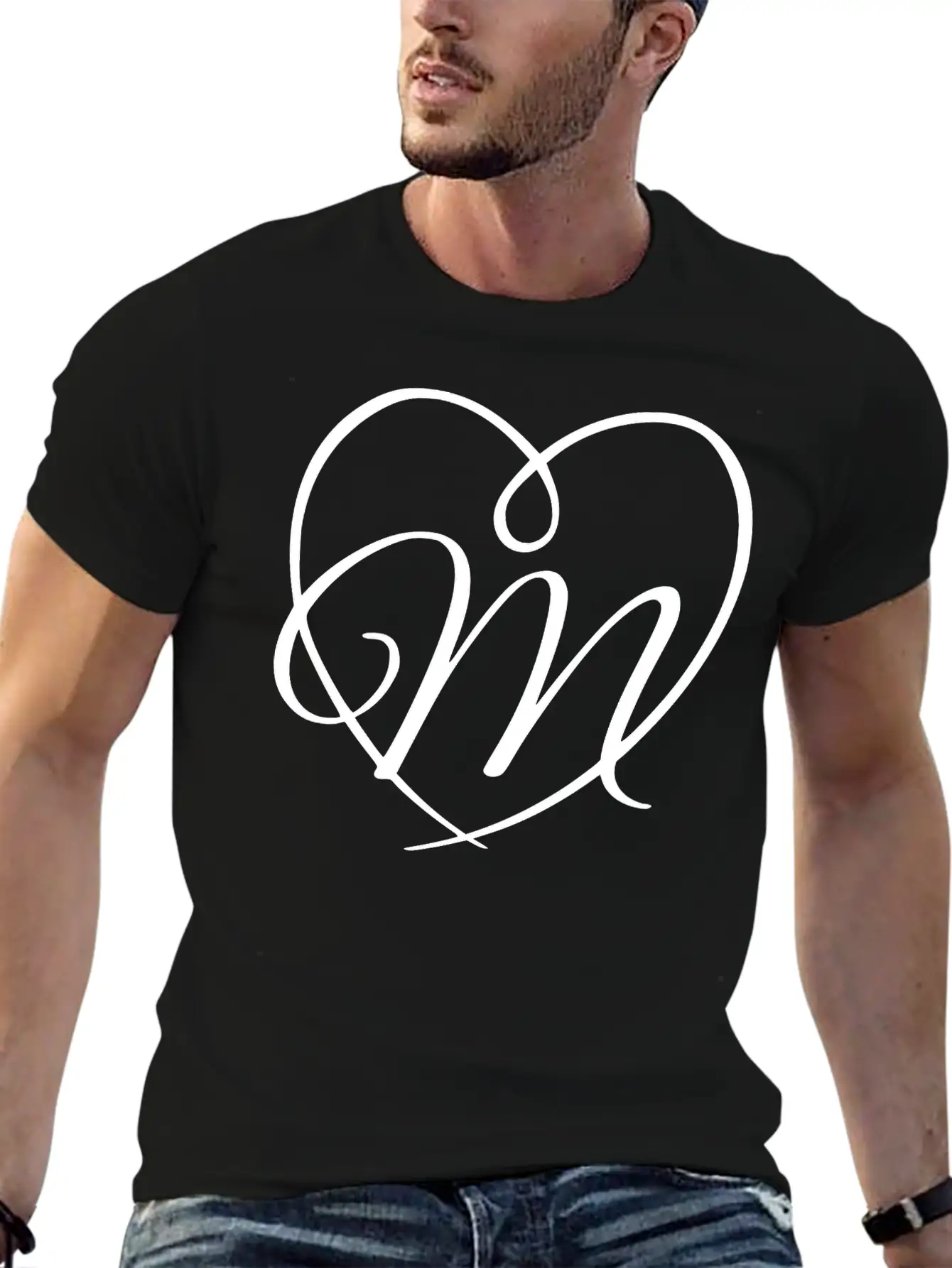Letter M Heart Calligraphy Unisex Casual T-Shirt – Clean Design For Daily Comfort