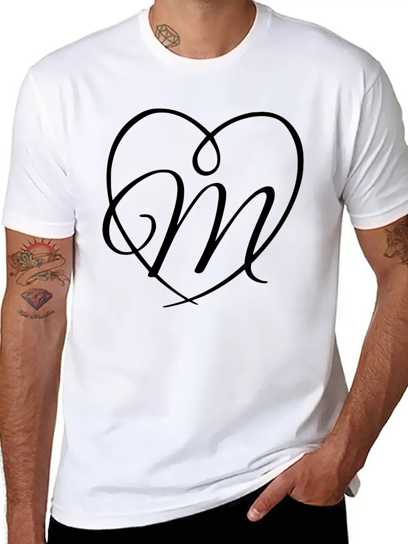 Letter M Heart Calligraphy Unisex Casual T-Shirt – Clean Design For Daily Comfort