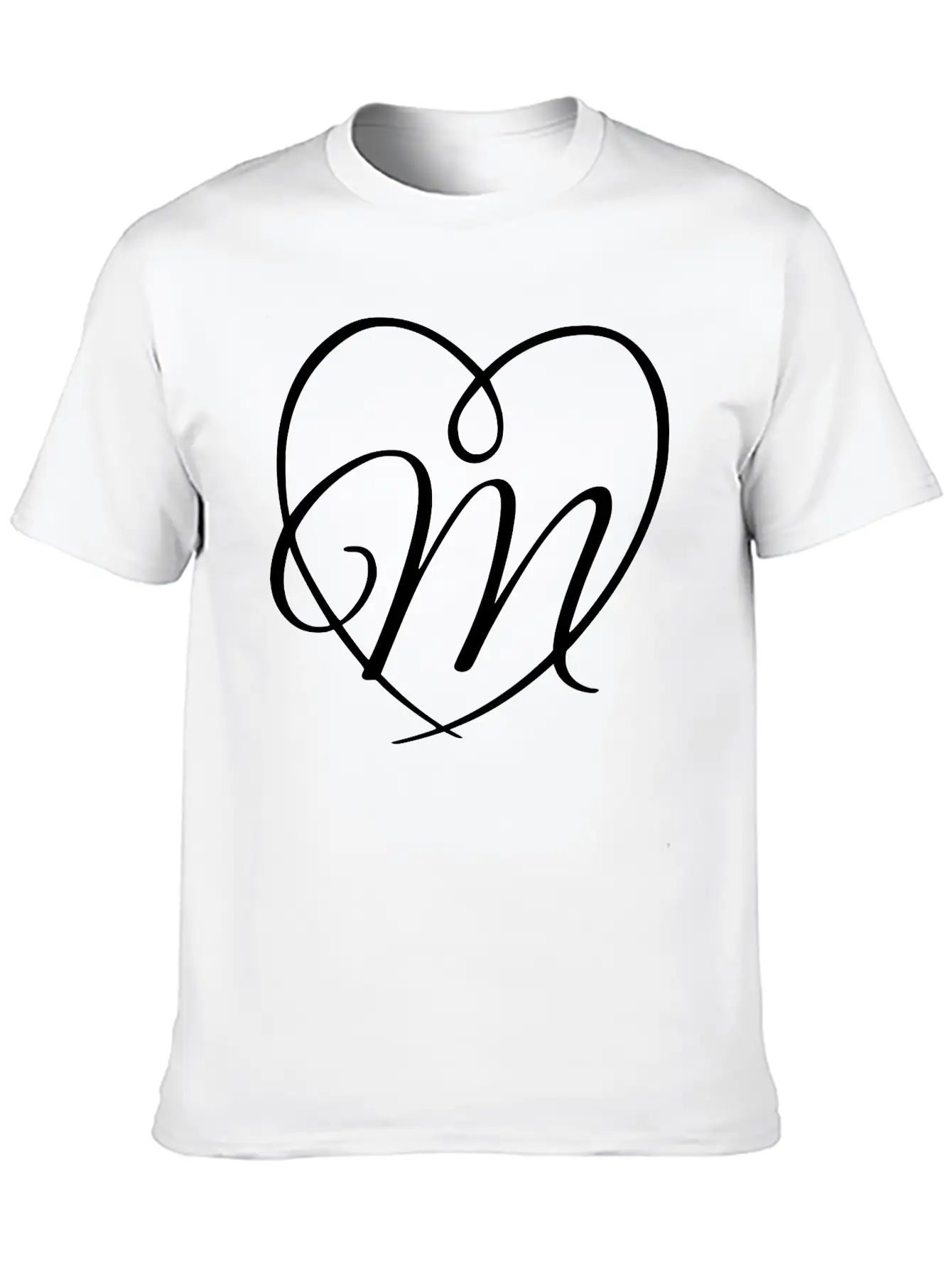 Letter M Heart Calligraphy Unisex Casual T-Shirt – Clean Design For Daily Comfort