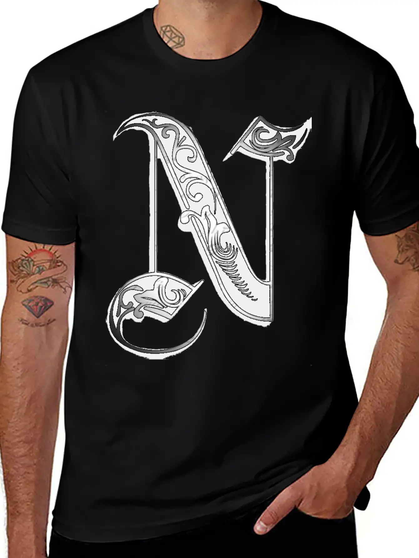 Lettering Old English Letter N Breathable Soft Cotton T-Shirt – Timeless Casual Look