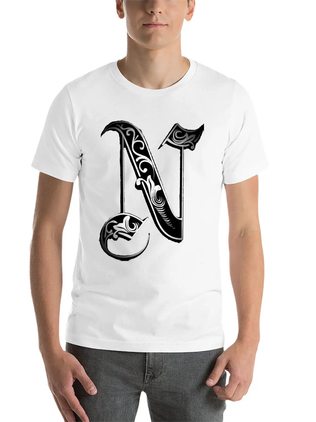 Lettering Old English Letter N Breathable Soft Cotton T-Shirt – Timeless Casual Look