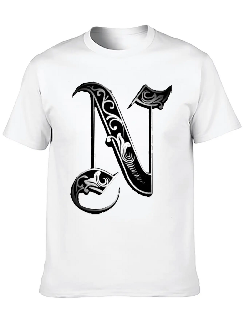 Lettering Old English Letter N Breathable Soft Cotton T-Shirt – Timeless Casual Look